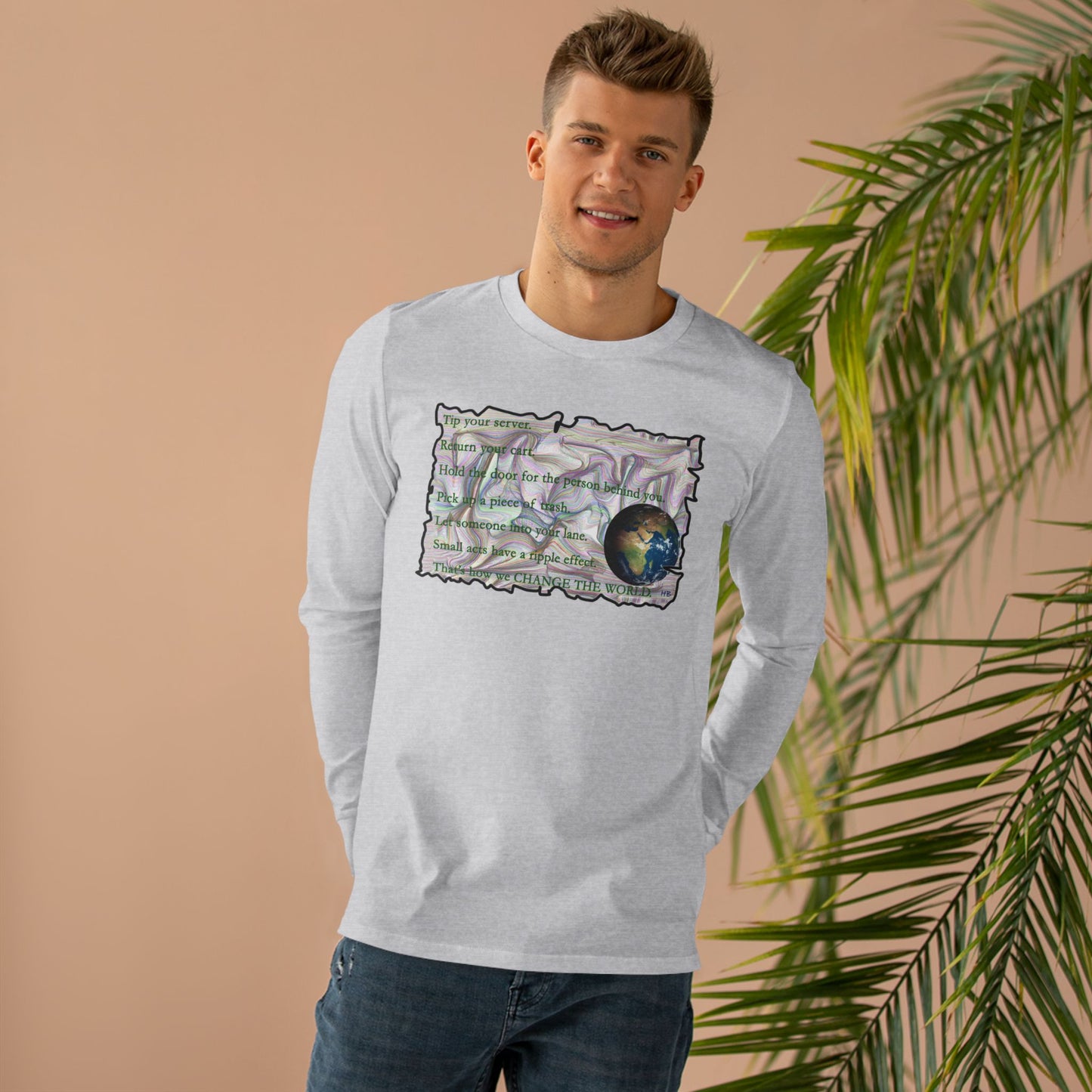 Take Action to Change the World Ripple Effect (Men's Base Longsleeve Tee - All-Season Wear)