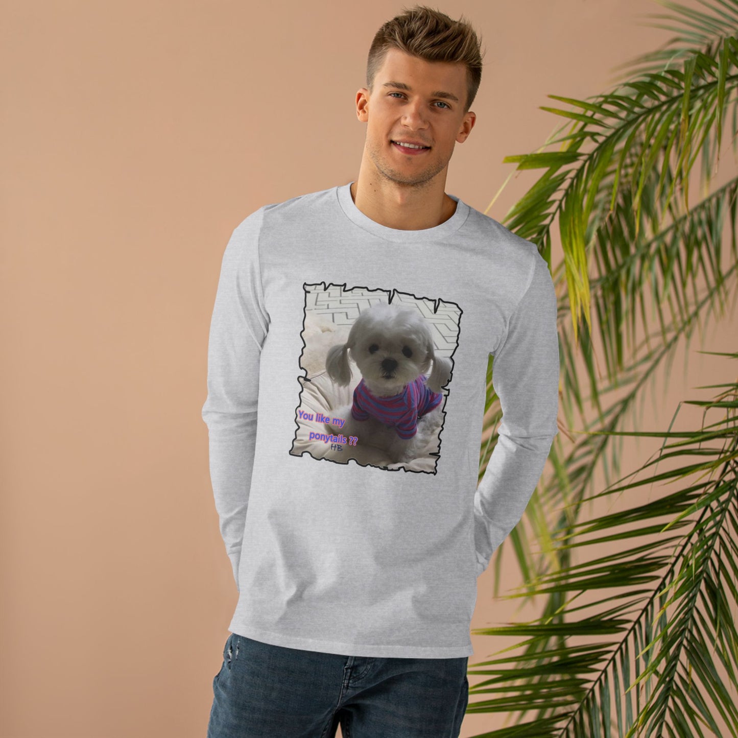 Bichon Maltese extra cute ponytails (Men's Base Longsleeve Tee - All-Season Wear)
