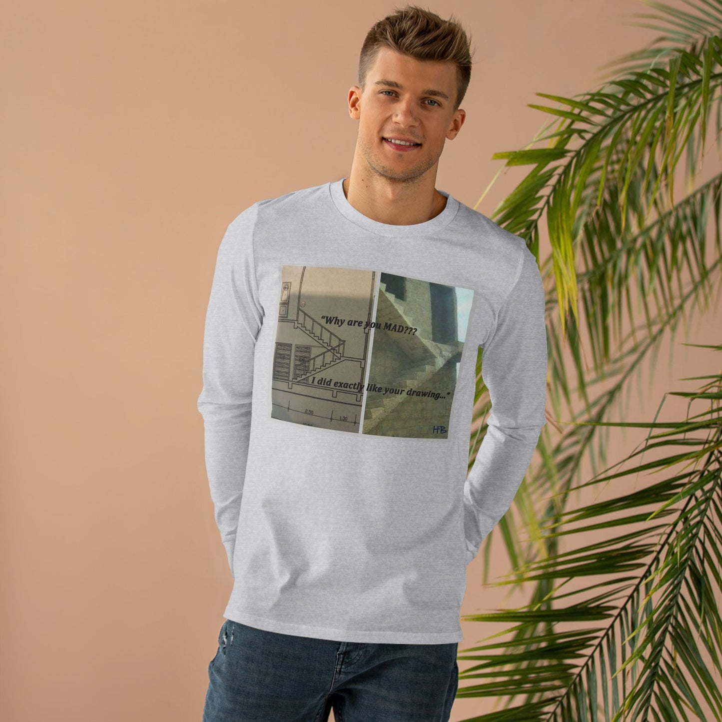Get Yours Now -- Comical Architectural Irony Stairs Sketch (Men's Base Longsleeve Tee - All-Season Wear)