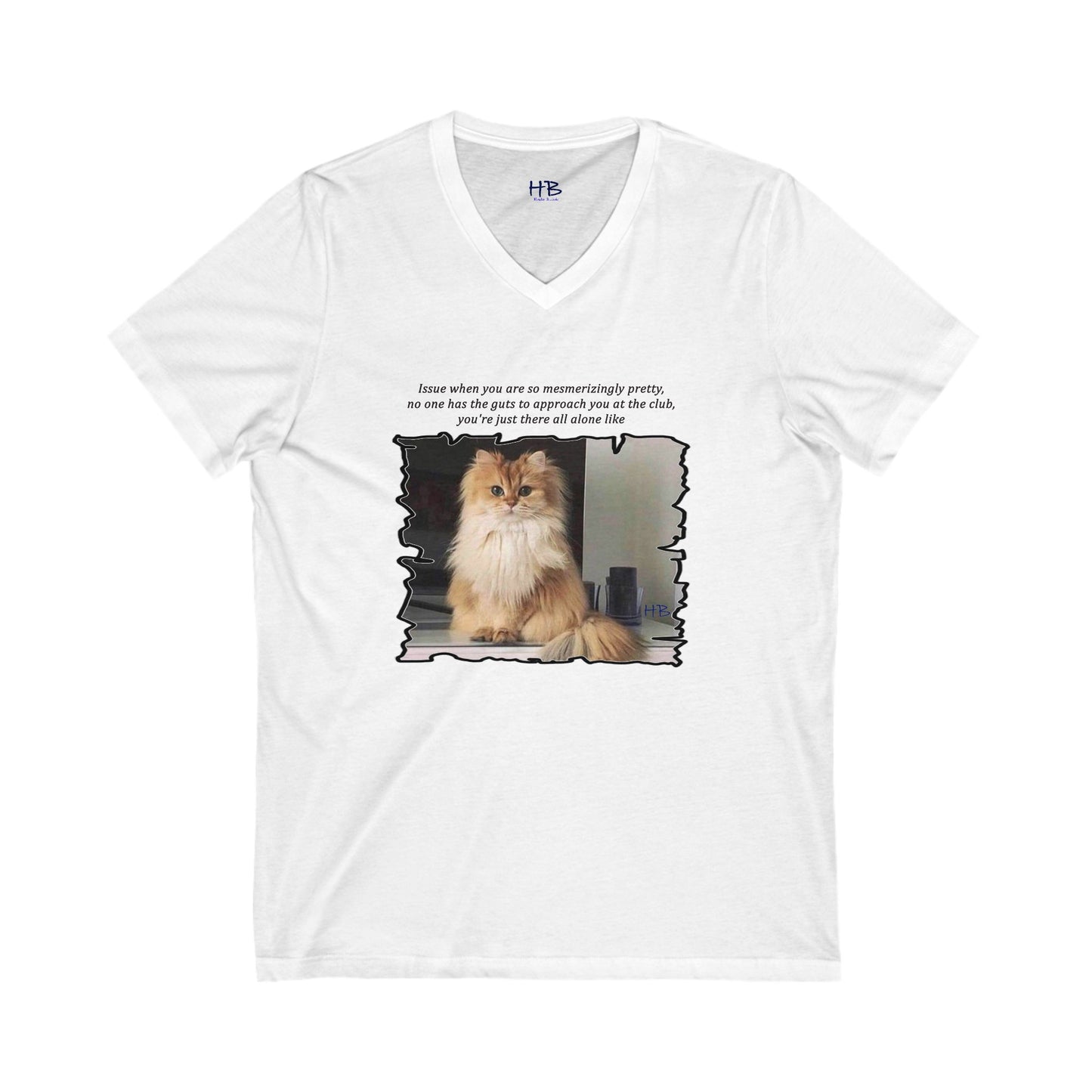 Mesmerizing Lonely Kitty (Unisex Jersey Short Sleeve V-neck - Comfortable Everyday Wear)