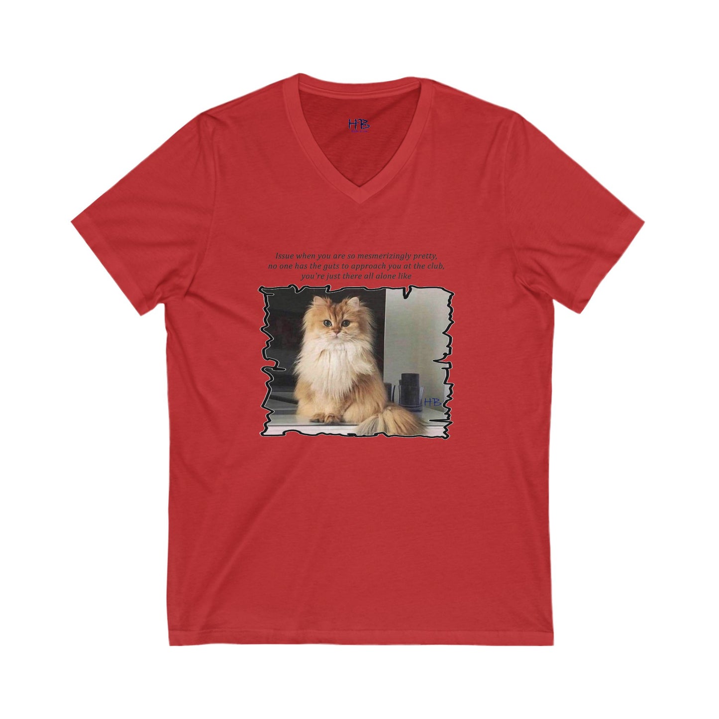 Mesmerizing Lonely Kitty (Unisex Jersey Short Sleeve V-neck - Comfortable Everyday Wear)