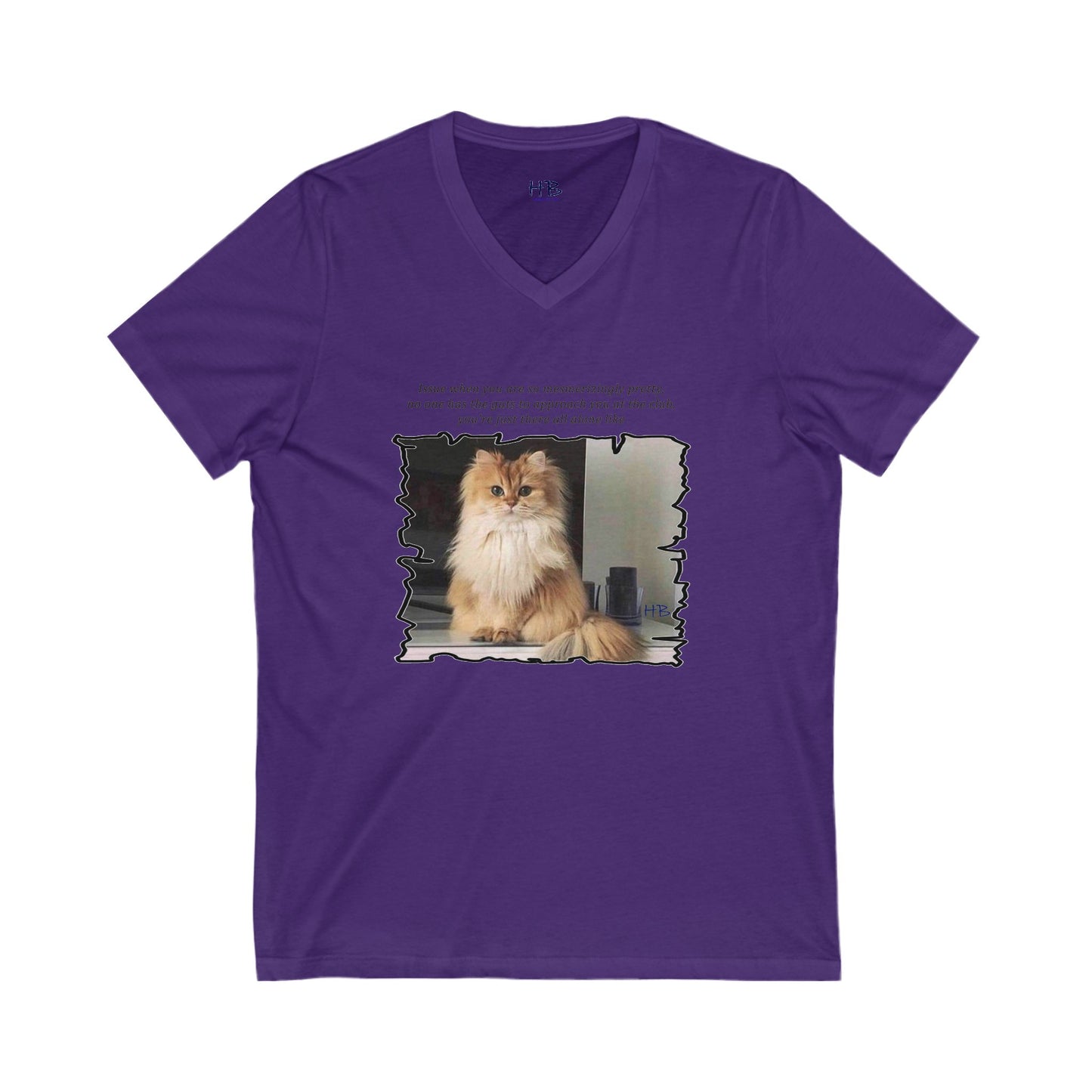 Mesmerizing Lonely Kitty (Unisex Jersey Short Sleeve V-neck - Comfortable Everyday Wear)