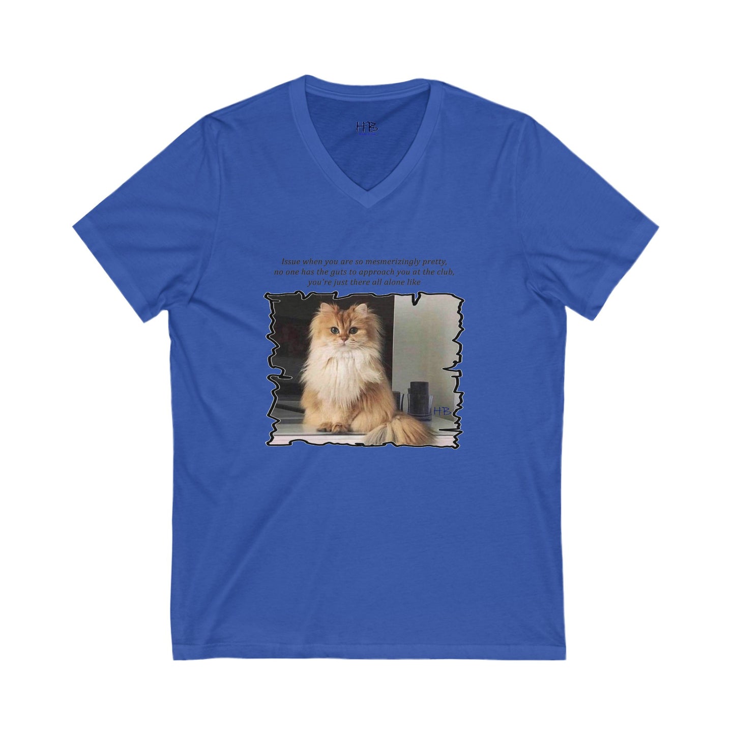 Mesmerizing Lonely Kitty (Unisex Jersey Short Sleeve V-neck - Comfortable Everyday Wear)