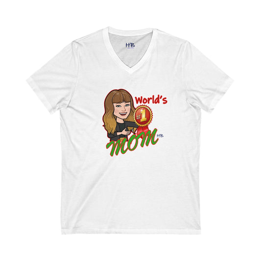 World's number #1 Mom (Unisex Jersey Short Sleeve V-neck - Comfortable Everyday Wear)
