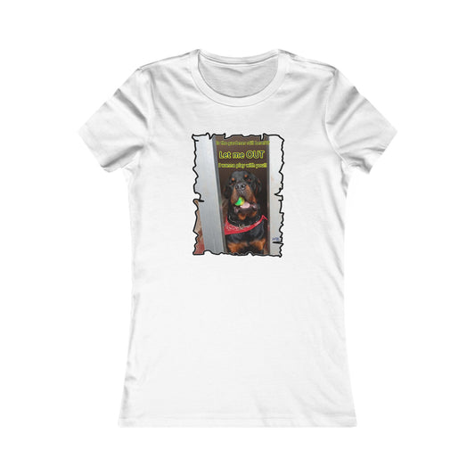 Luke (Male Rottie) with ball begging to play (Women - Premium Cotton Tee)