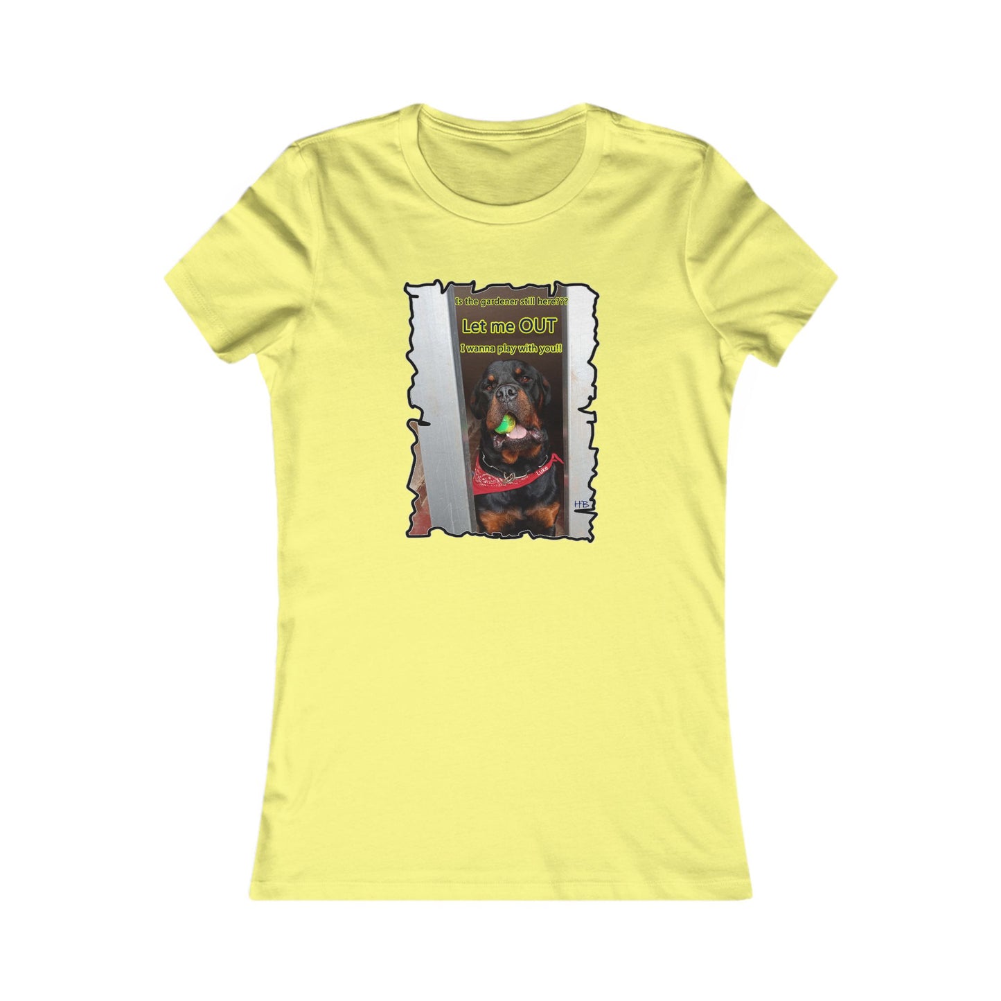 Luke (Male Rottie) with ball begging to play (Women - Premium Cotton Tee)