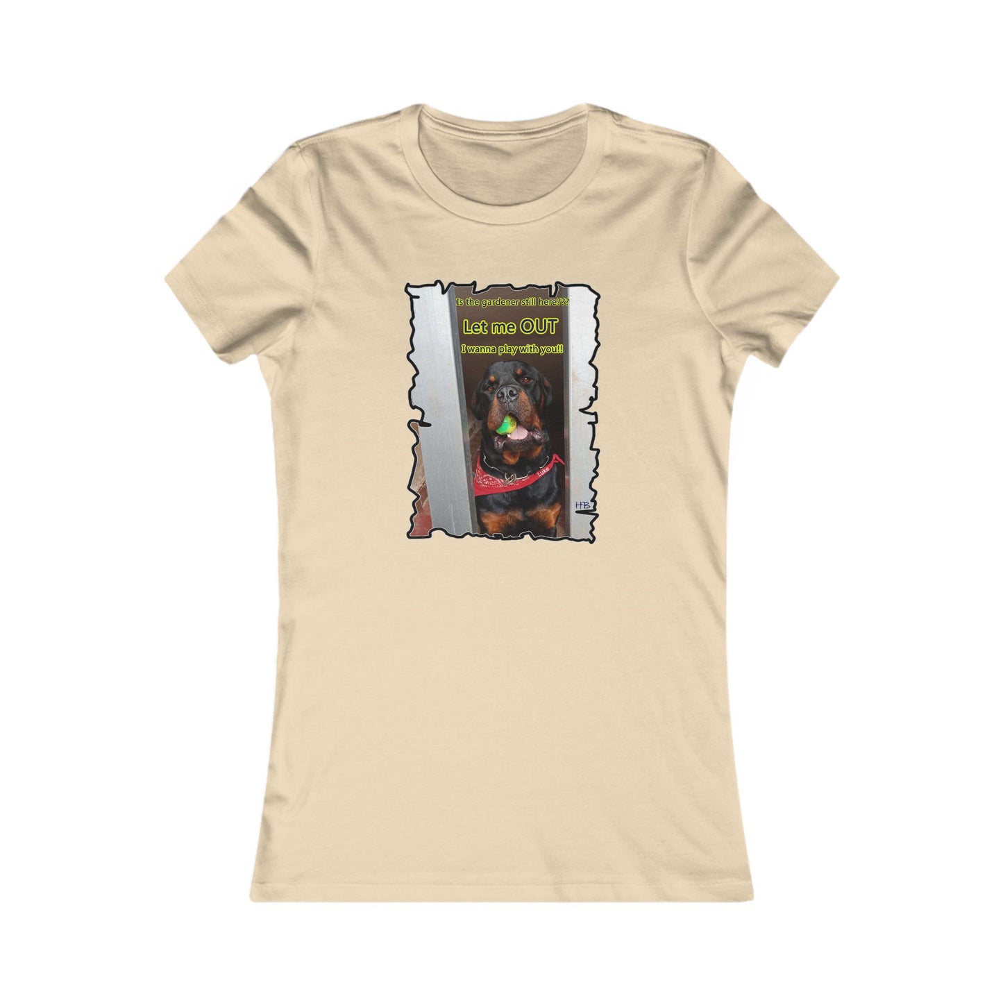 Luke (Male Rottie) with ball begging to play (Women - Premium Cotton Tee)