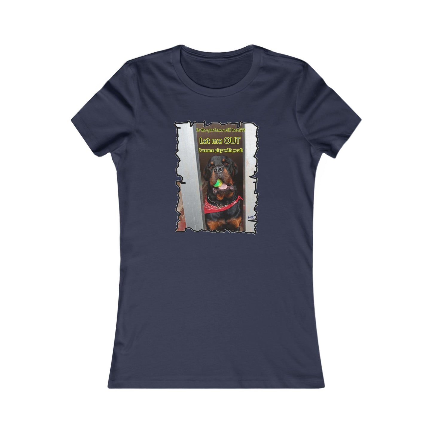 Luke (Male Rottie) with ball begging to play (Women - Premium Cotton Tee)