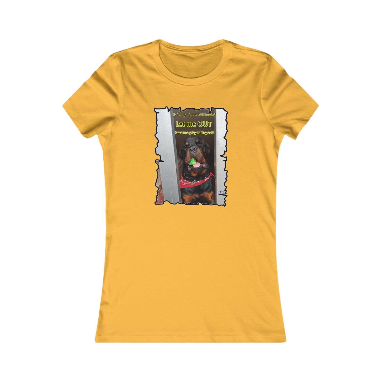 Luke (Male Rottie) with ball begging to play (Women - Premium Cotton Tee)