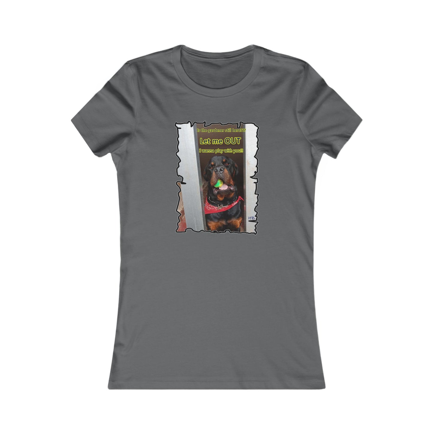Luke (Male Rottie) with ball begging to play (Women - Premium Cotton Tee)