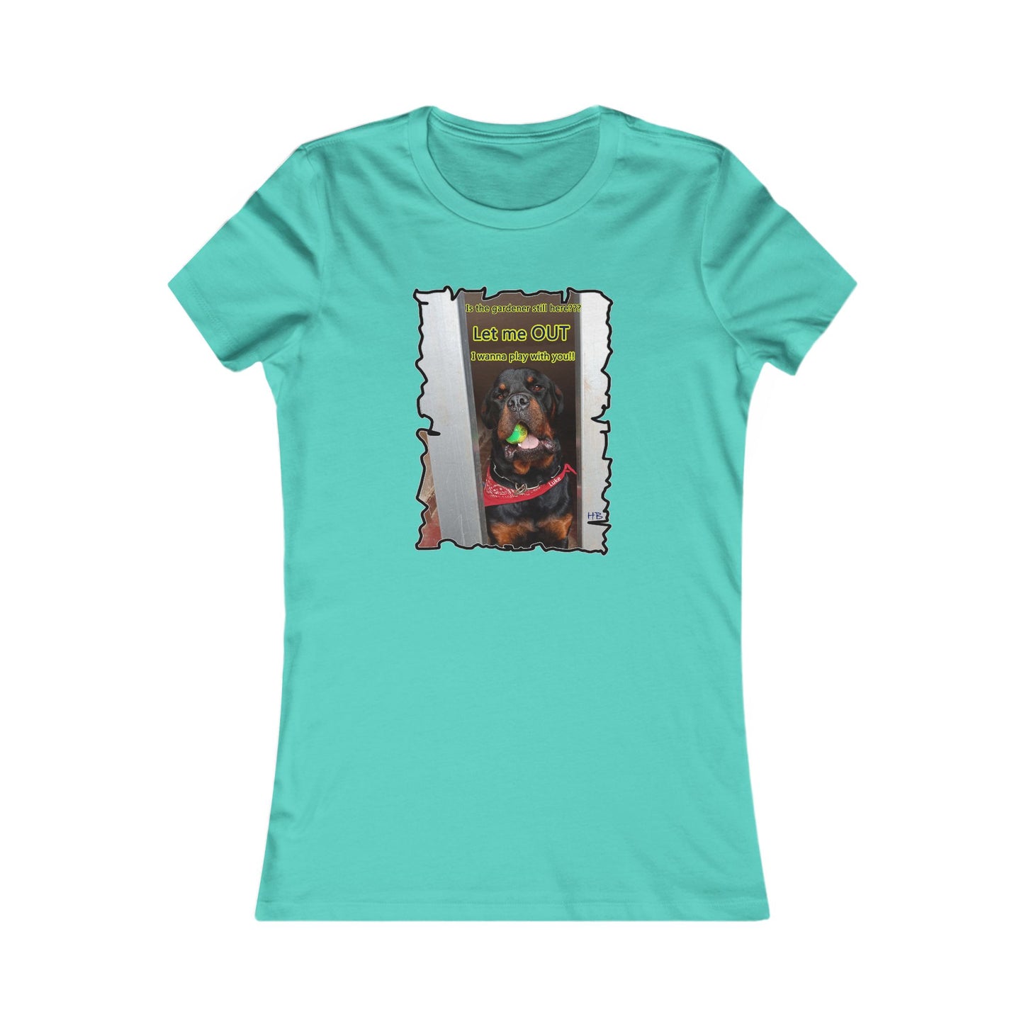 Luke (Male Rottie) with ball begging to play (Women - Premium Cotton Tee)