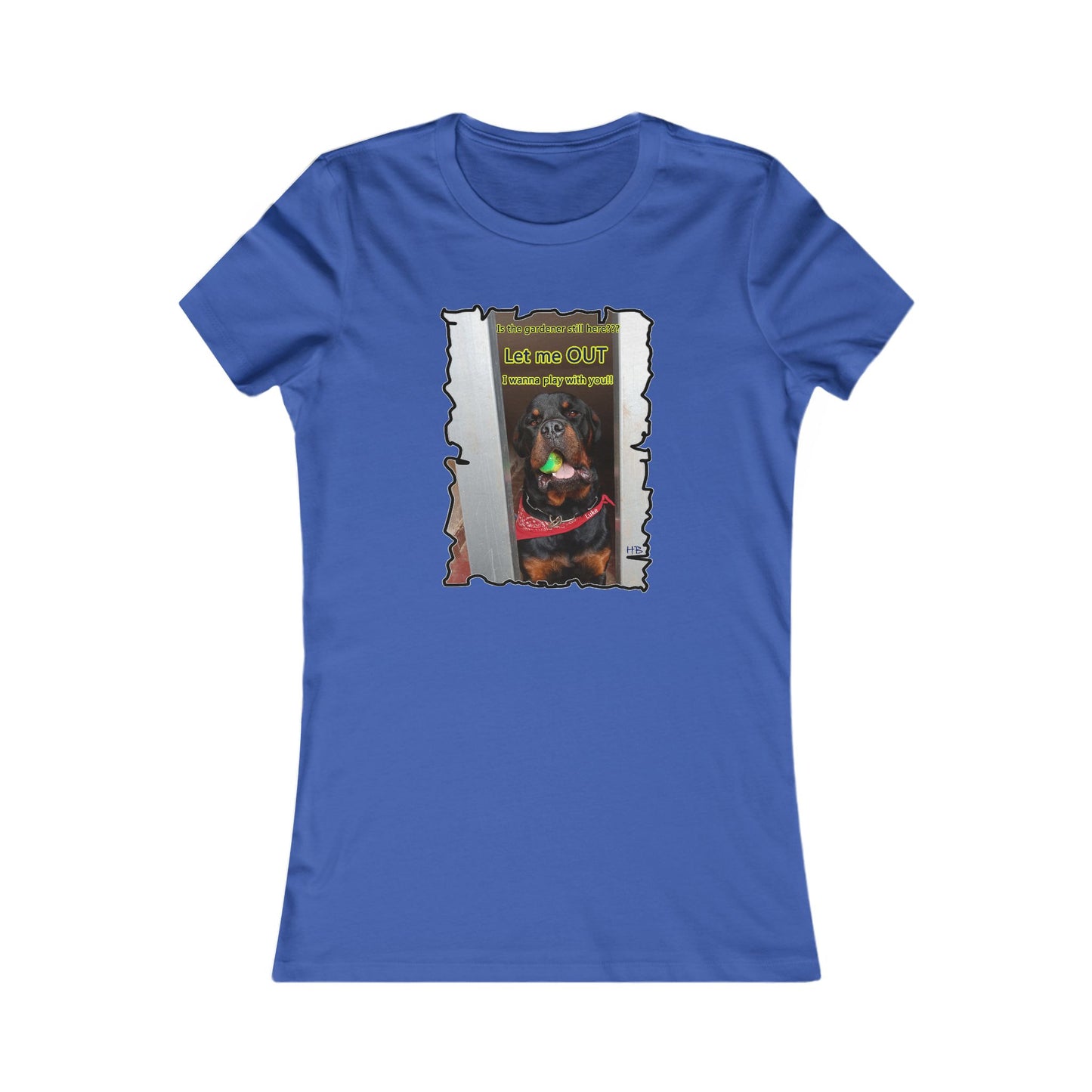 Luke (Male Rottie) with ball begging to play (Women - Premium Cotton Tee)