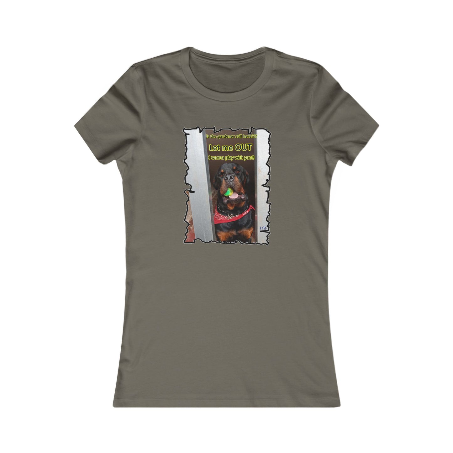 Luke (Male Rottie) with ball begging to play (Women - Premium Cotton Tee)