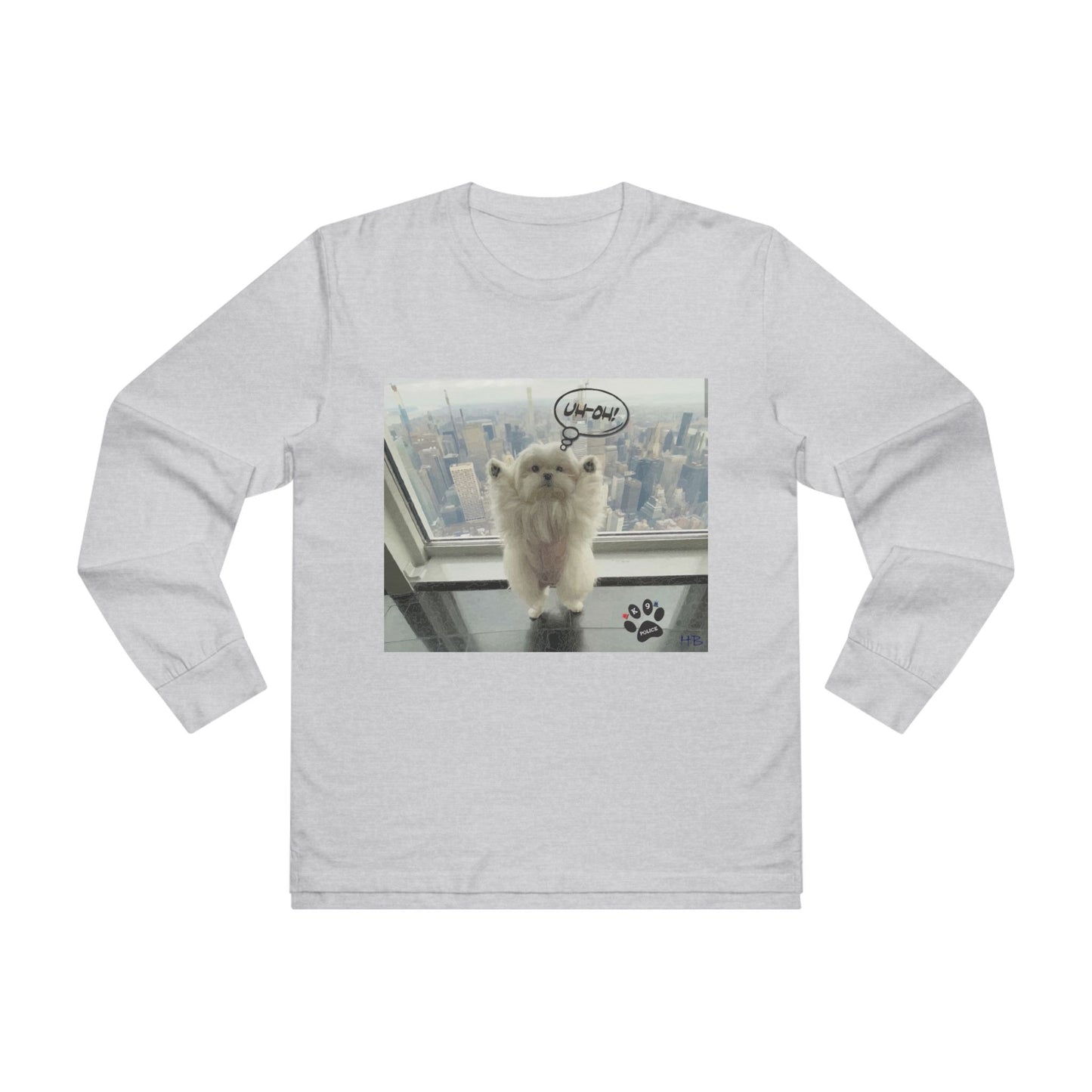 Bichon Maltese paws in the air in trouble with K9 dog patrol (Men's Base Longsleeve Tee - All-Season Wear)