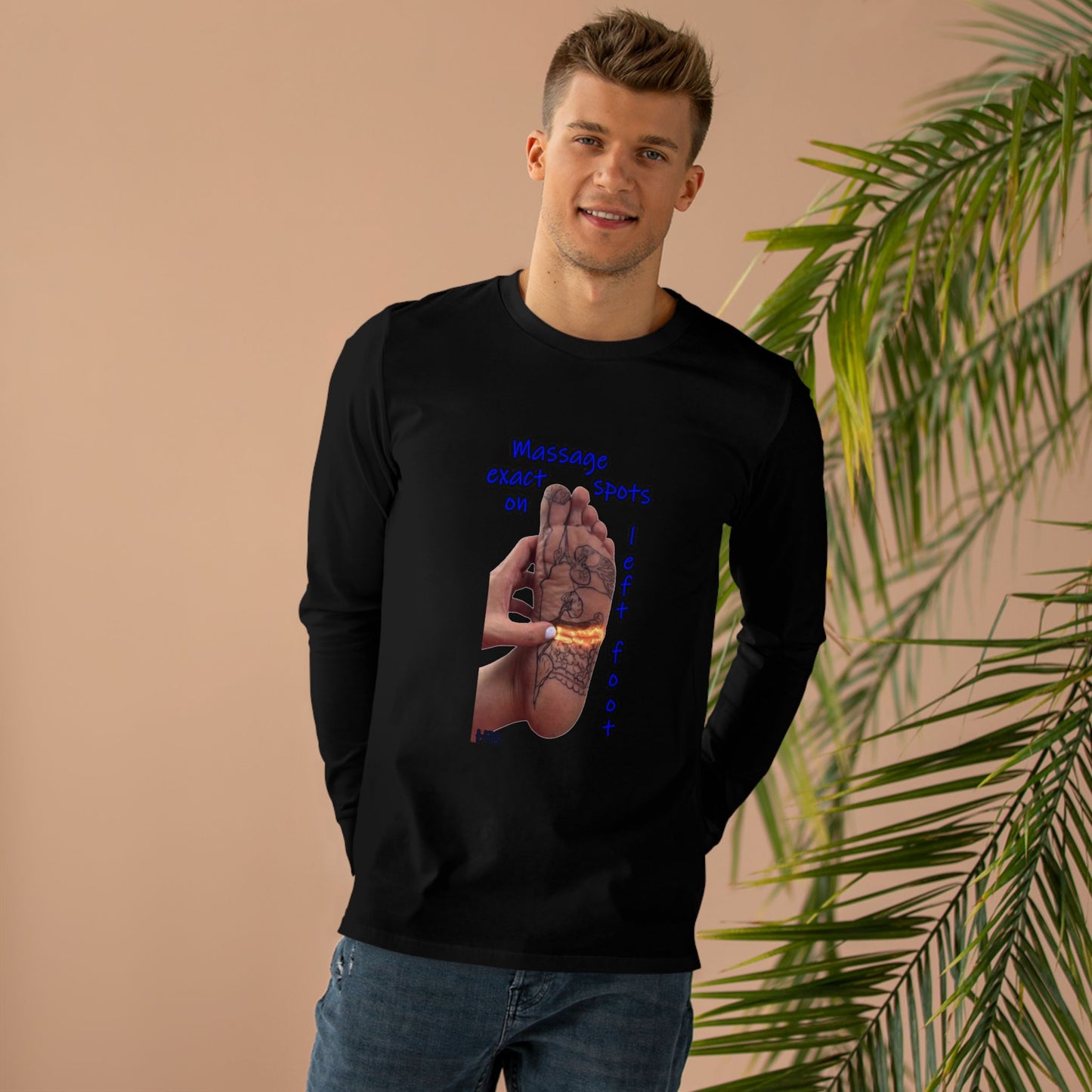Get Yours Now -- Foot-Palm Wellness Organic Harmony;  Self-Care Holistic Healthwear (Men's Base Longsleeve Tee - All-Season Wear)