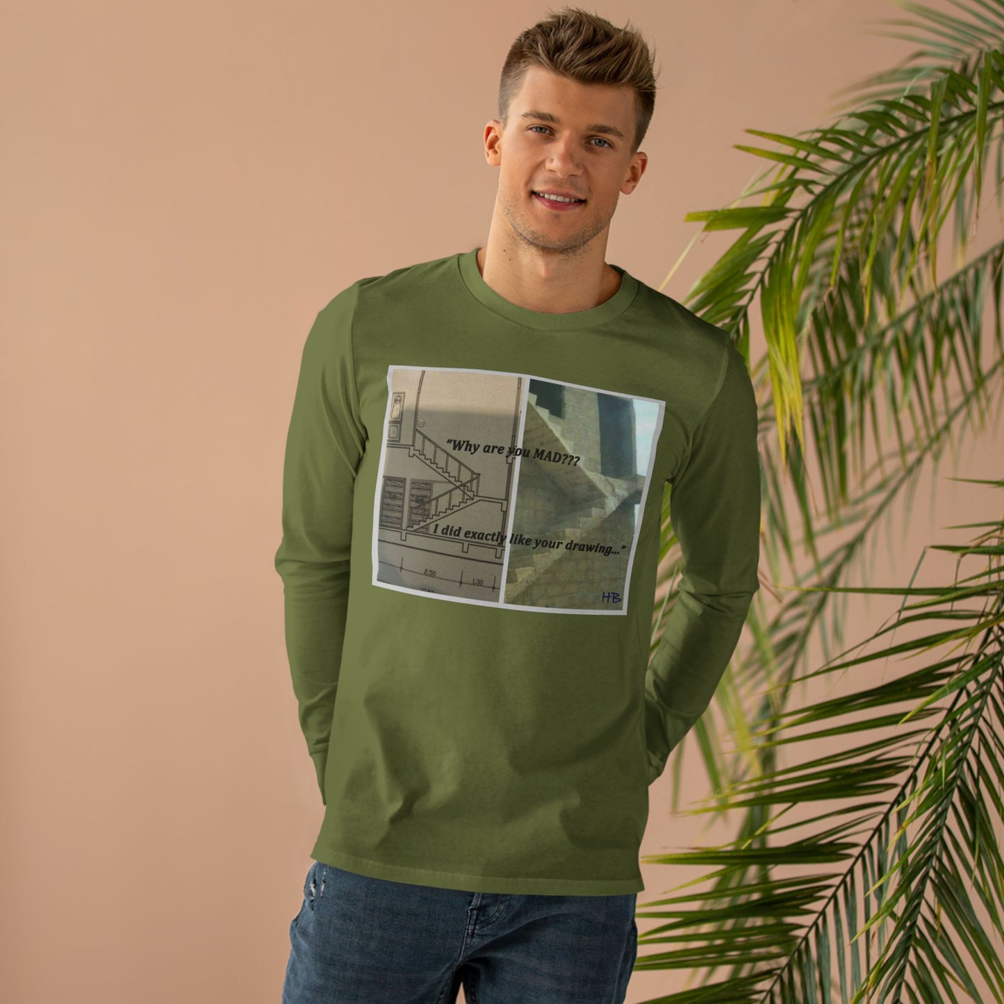 Get Yours Now -- Comical Architectural Irony Stairs Sketch (Men's Base Longsleeve Tee - All-Season Wear)