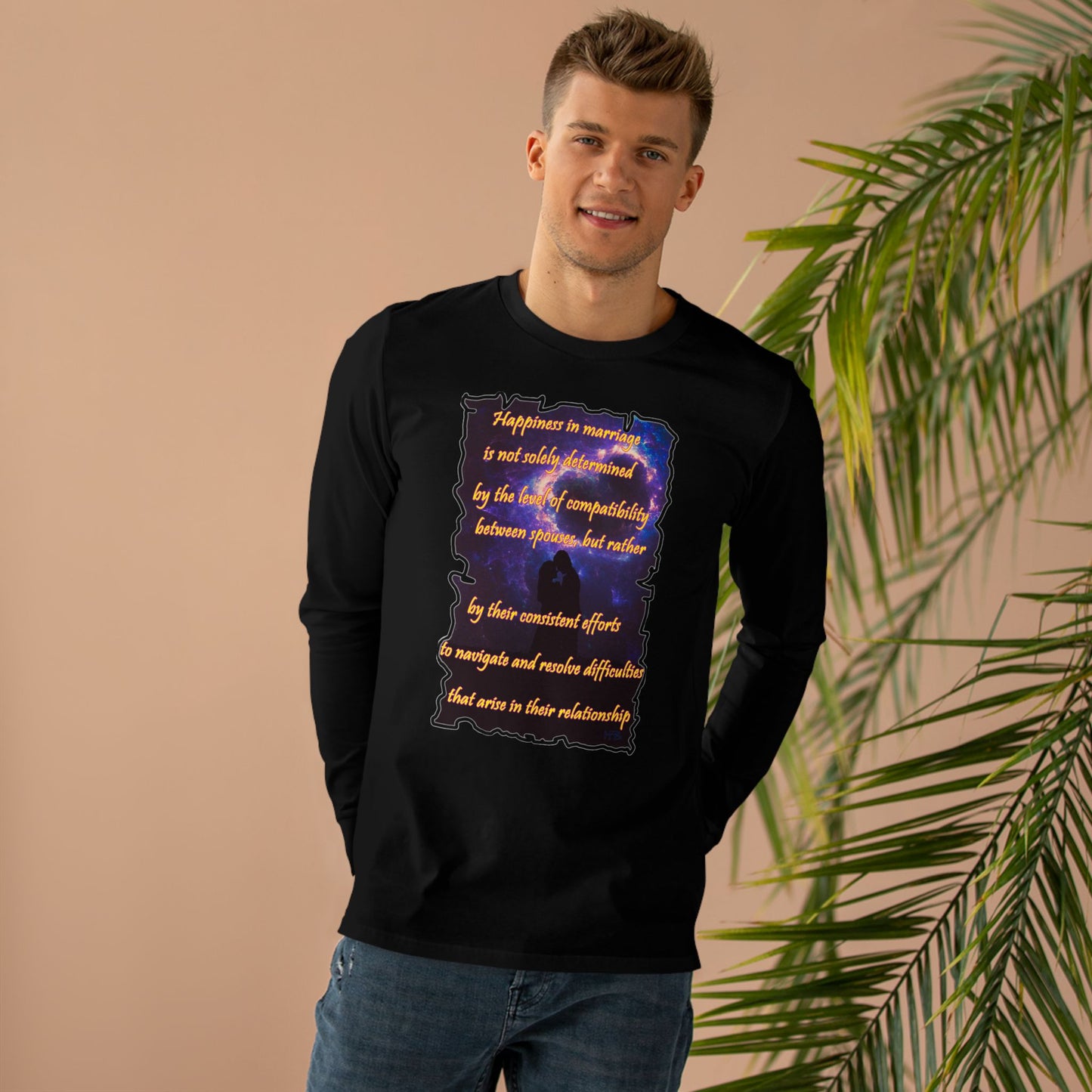 Happiness in marriage is not solely determined by the level of compatibility between spouses, but rather by their consistent effort to navigate and resolve difficulties that arise in their relationship. (Men's Base Longsleeve Tee - All-Season Wear)