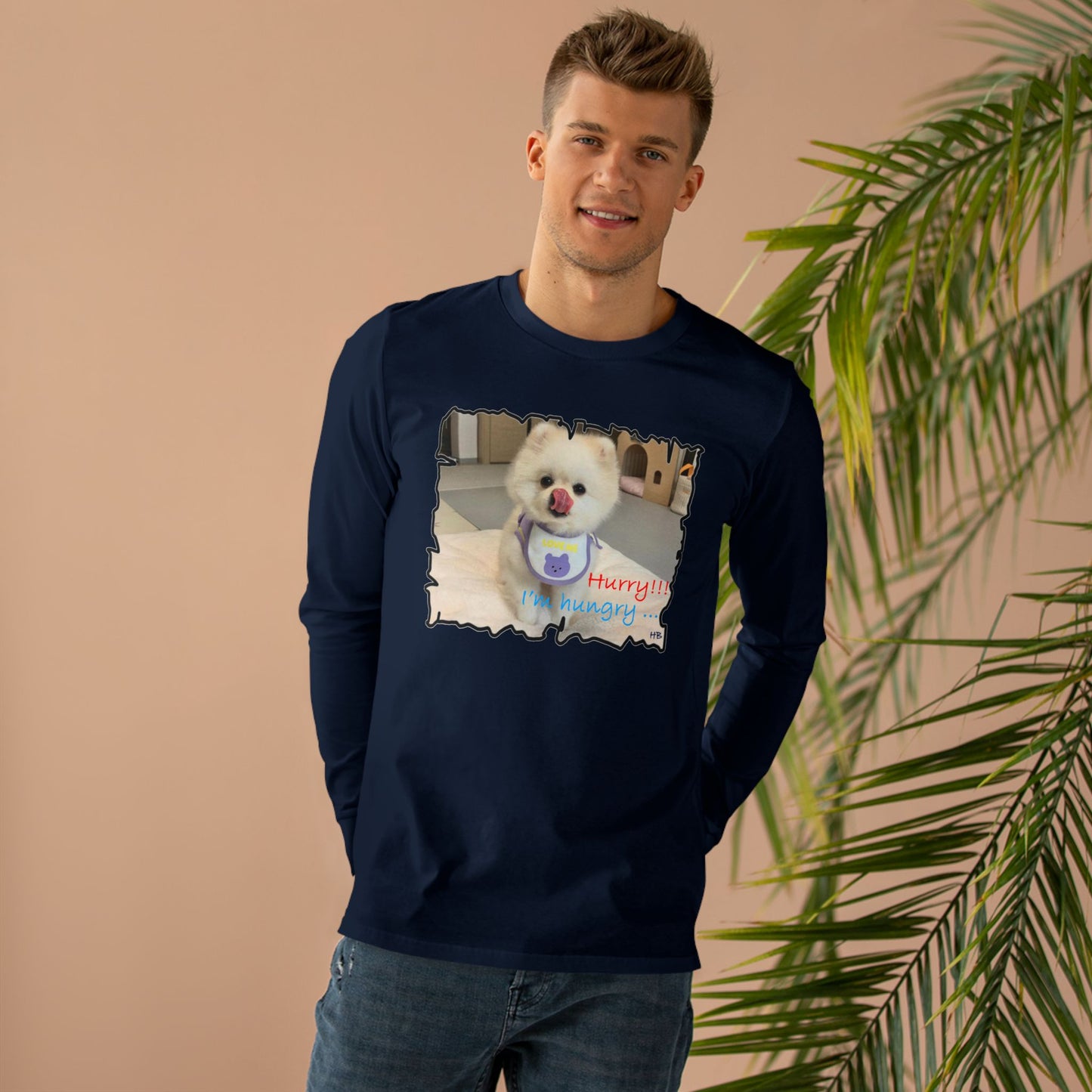 Bichon Maltese "Hurry, I'm hungry!!!"  (Men's Base Longsleeve Tee - All-Season Wear)