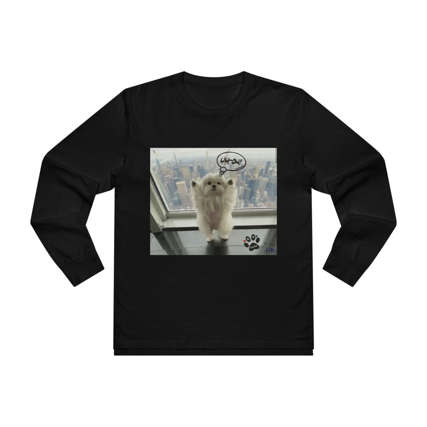Bichon Maltese paws in the air in trouble with K9 dog patrol (Men's Base Longsleeve Tee - All-Season Wear)