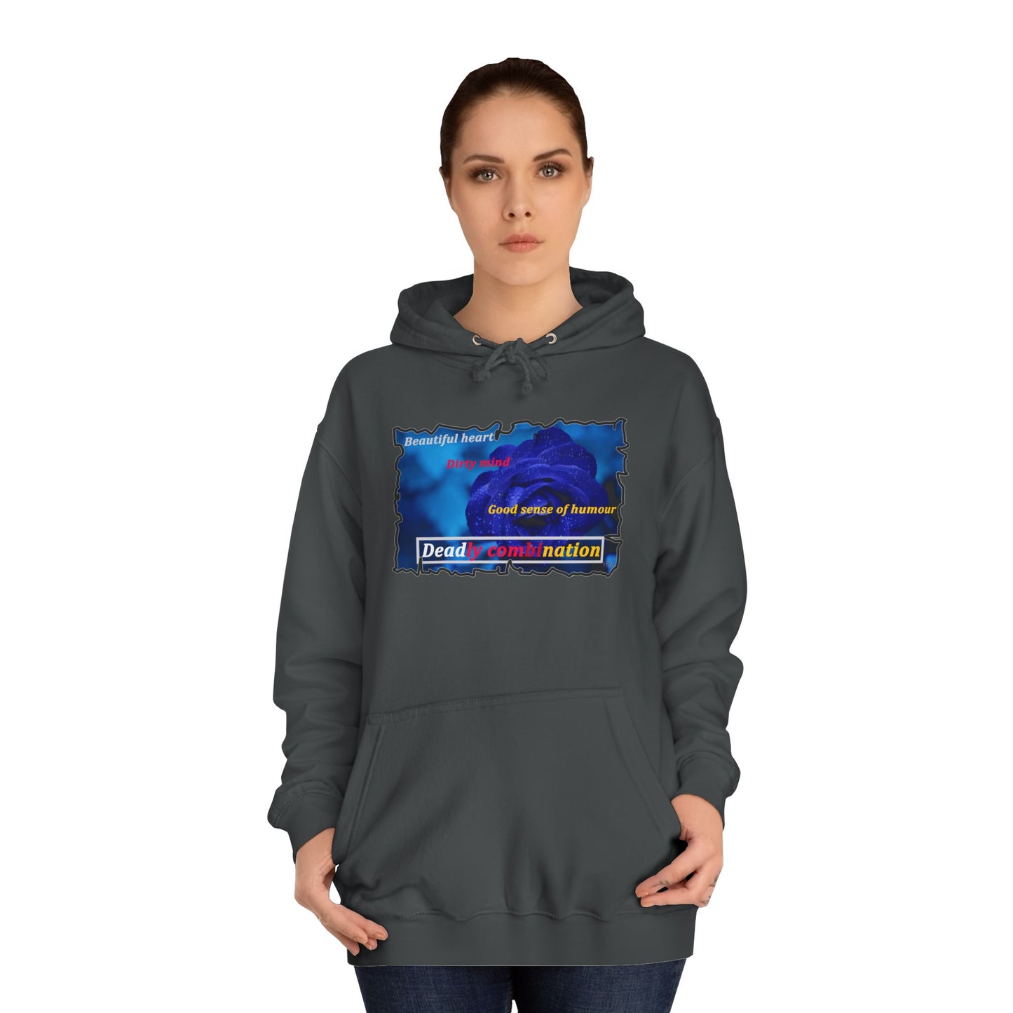 Sophisticated Edge Deadly Combo Elegance meets Attitude using Dark Blue Rose (Hoodie - Cozy and Durable)