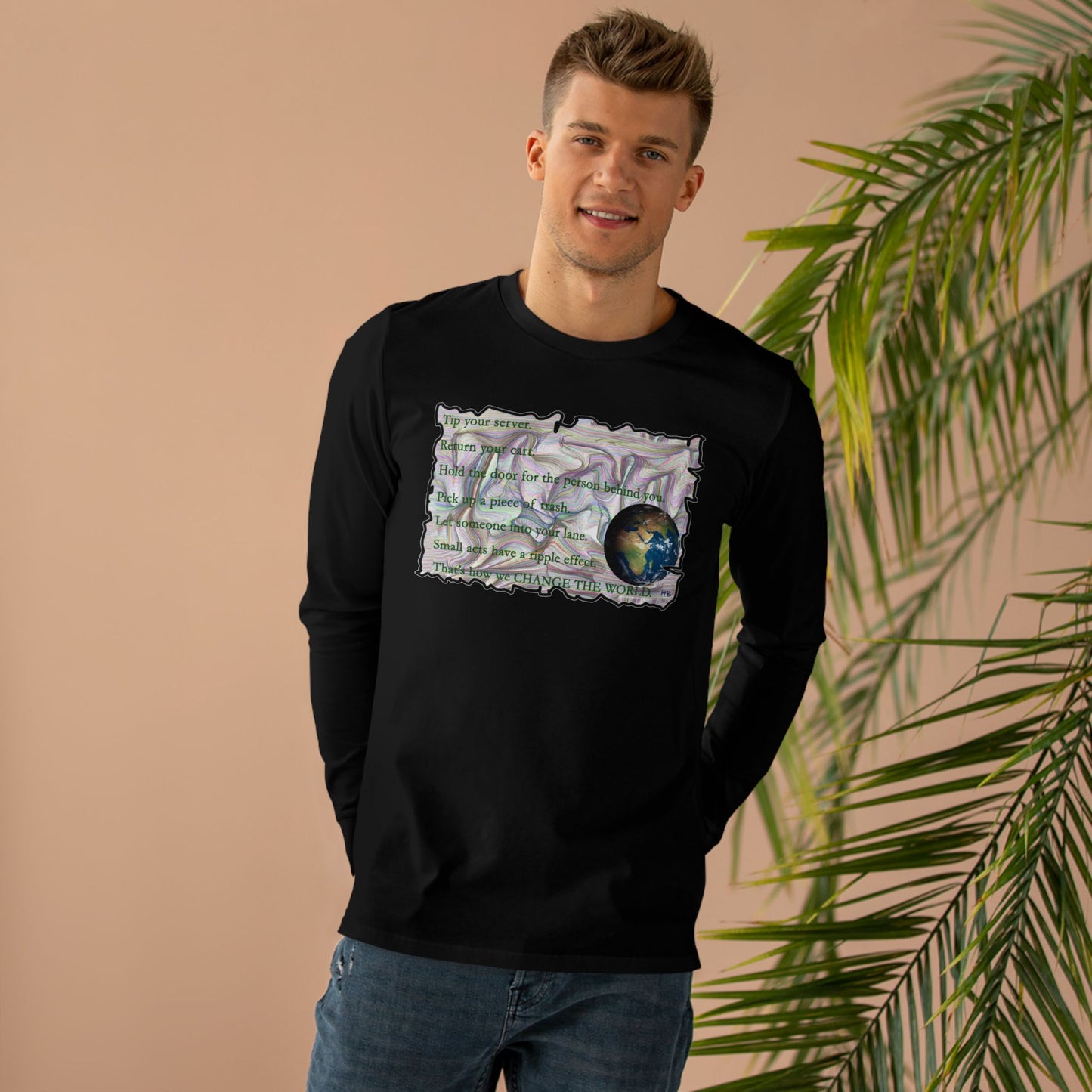 Take Action to Change the World Ripple Effect (Men's Base Longsleeve Tee - All-Season Wear)