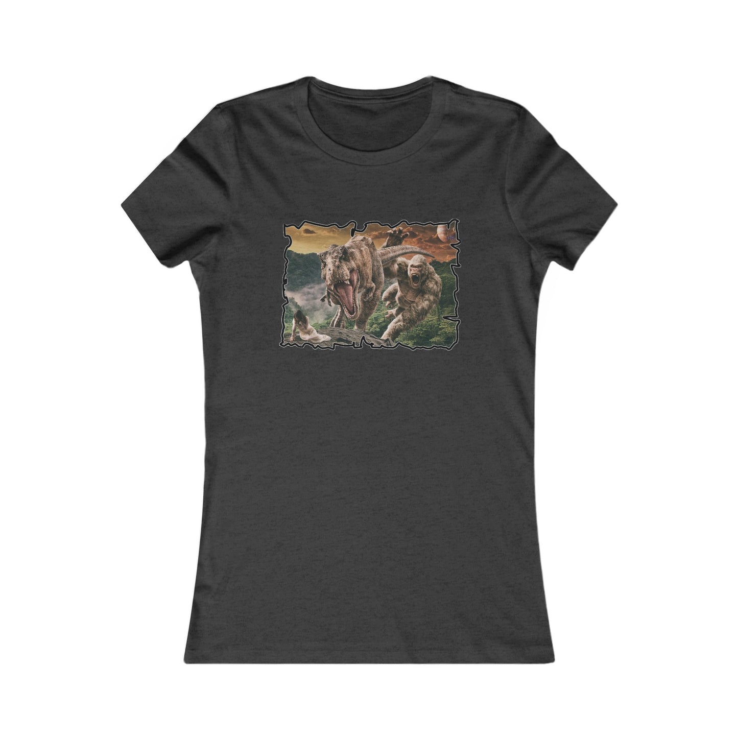 Gorilla vs T-Rex saving woman in distress  (Women - Premium Cotton Tee)