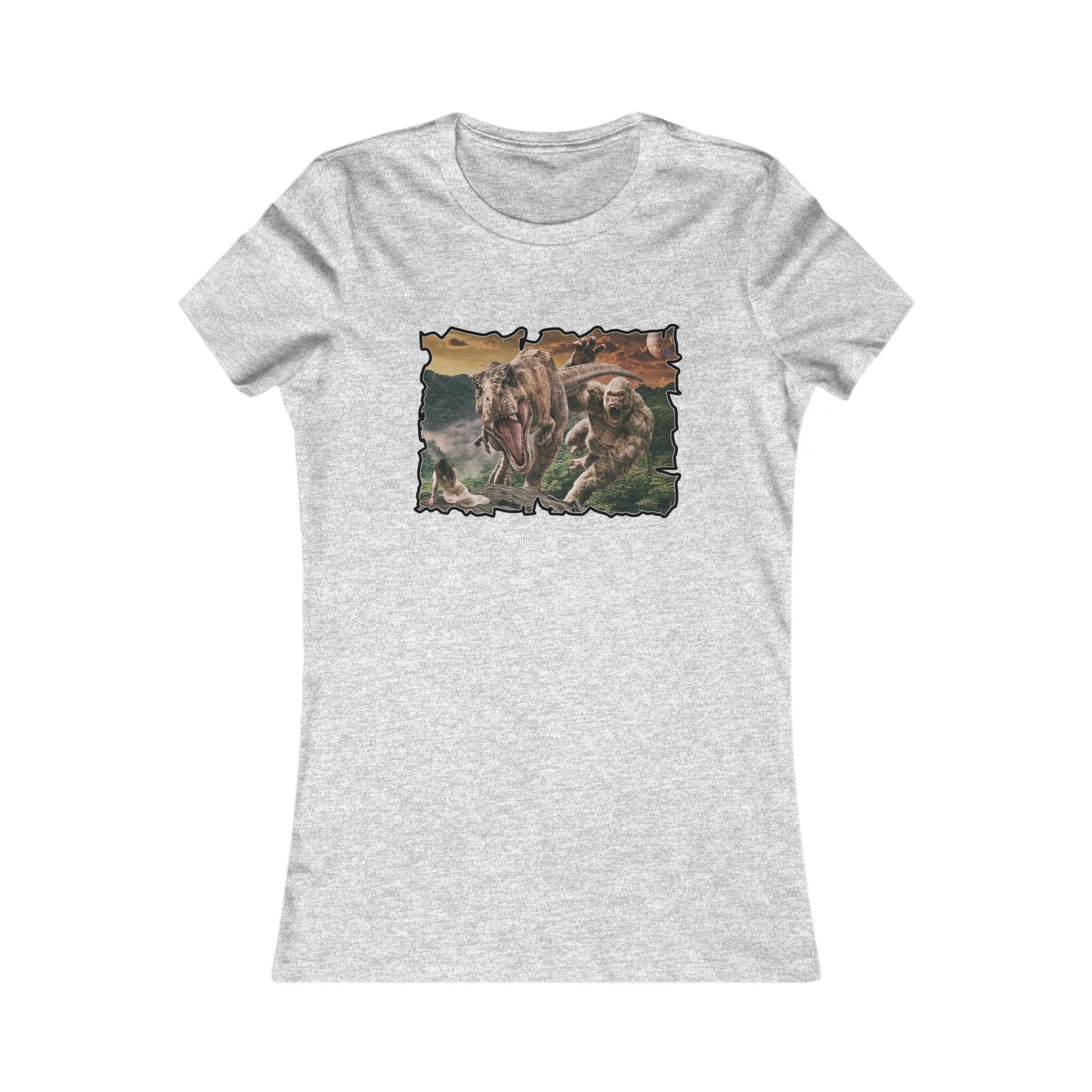 Gorilla vs T-Rex saving woman in distress  (Women - Premium Cotton Tee)