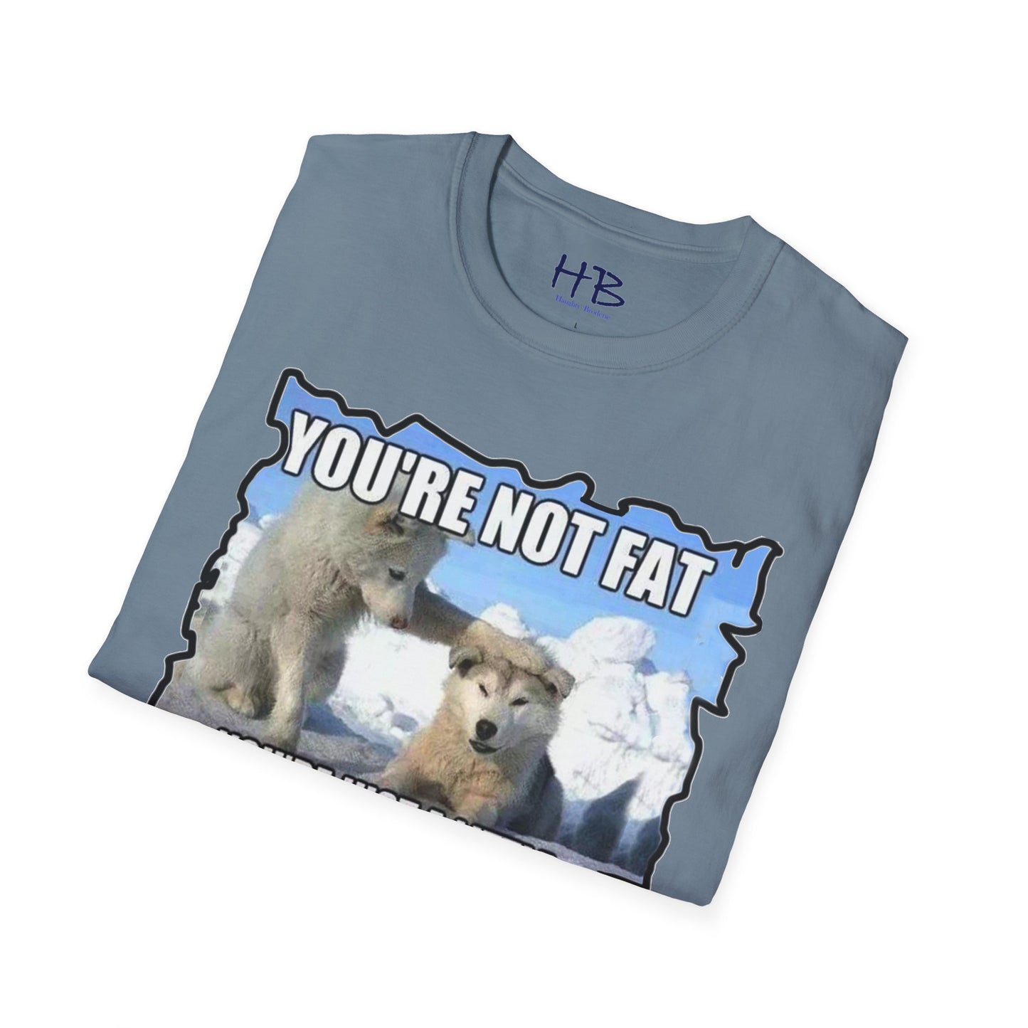 Two chubby husky dogs comforting each other about being husky