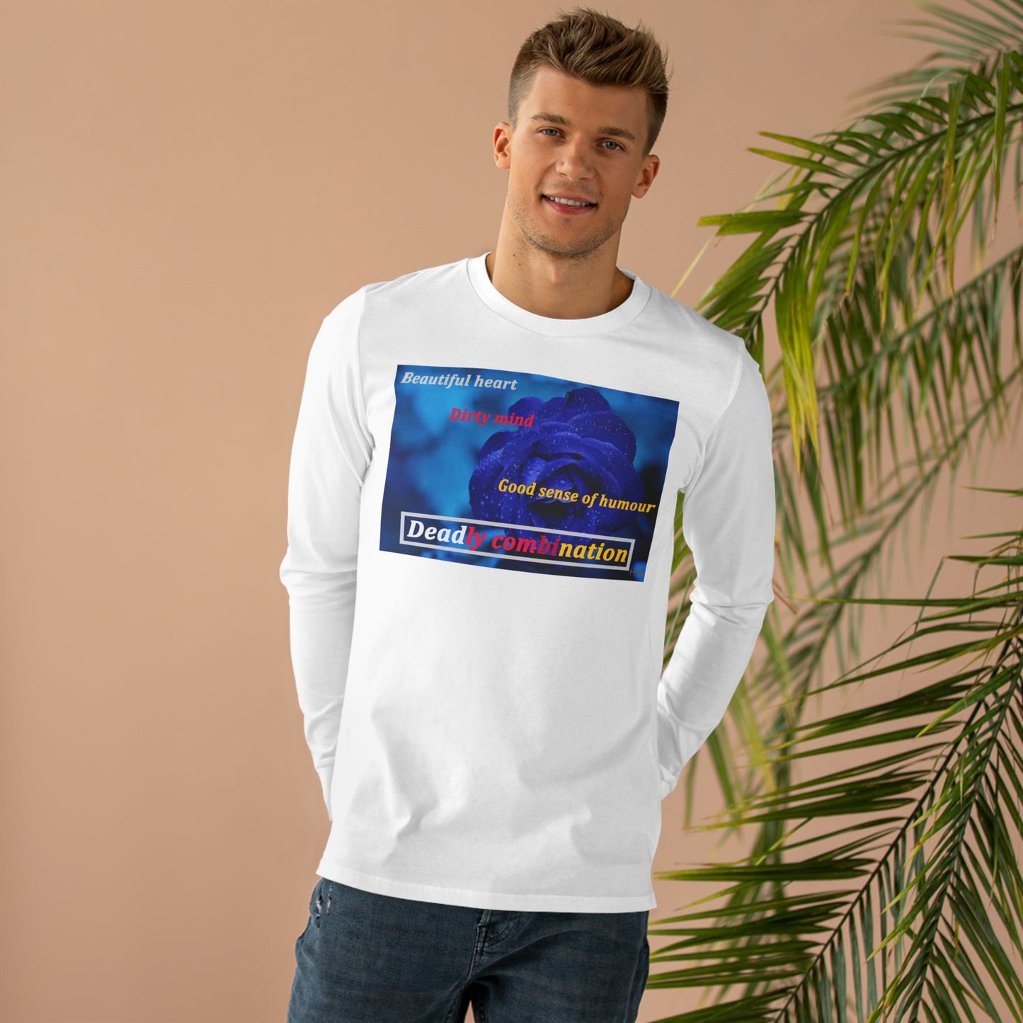 Sophisticated Edge Deadly Combo Elegance meets Attitude using Dark Blue Rose (Men's Base Longsleeve Tee - All-Season Wear)