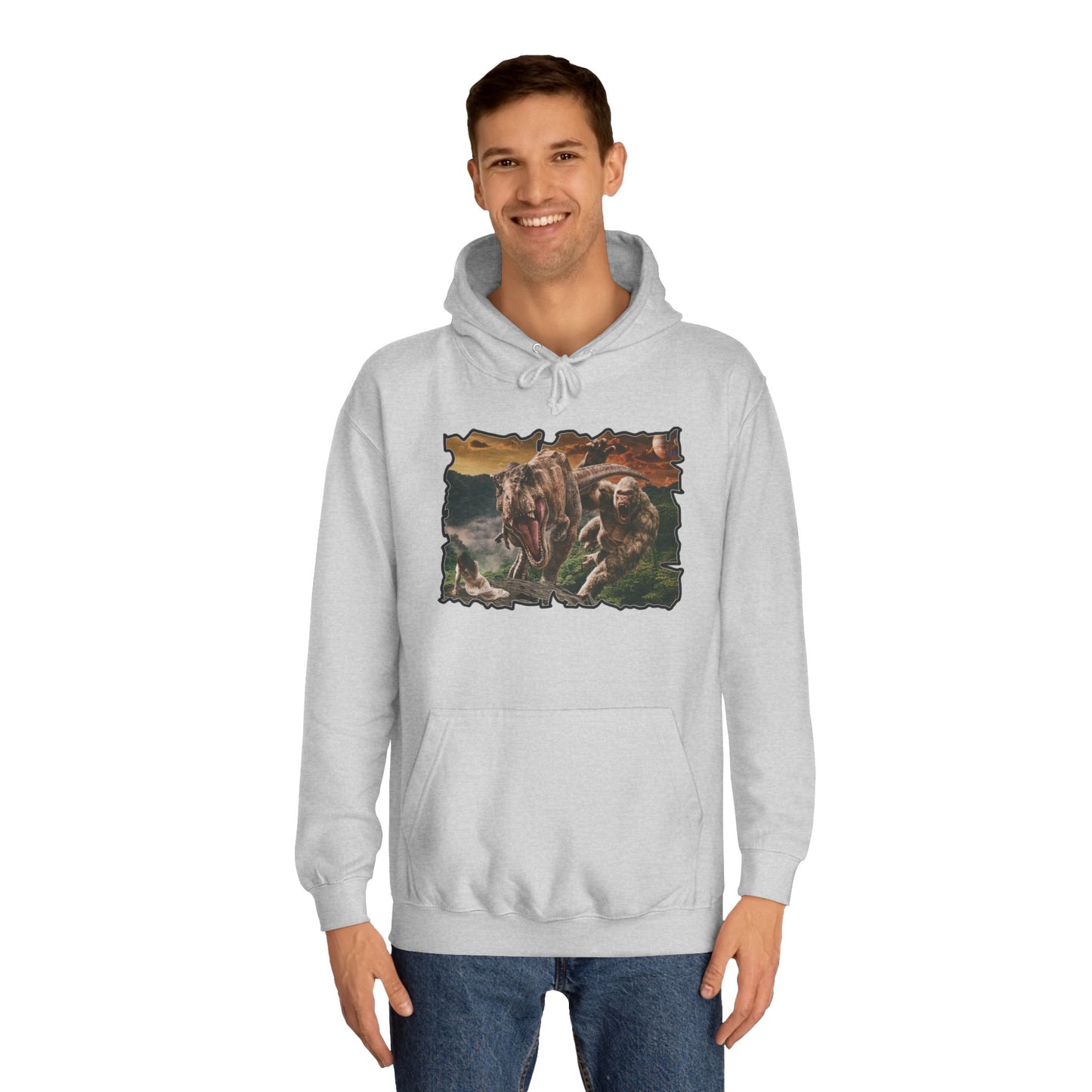 Get Yours Now -- Gorilla vs T-Rex saving woman in distress  (Hoodie - Cozy and Durable)