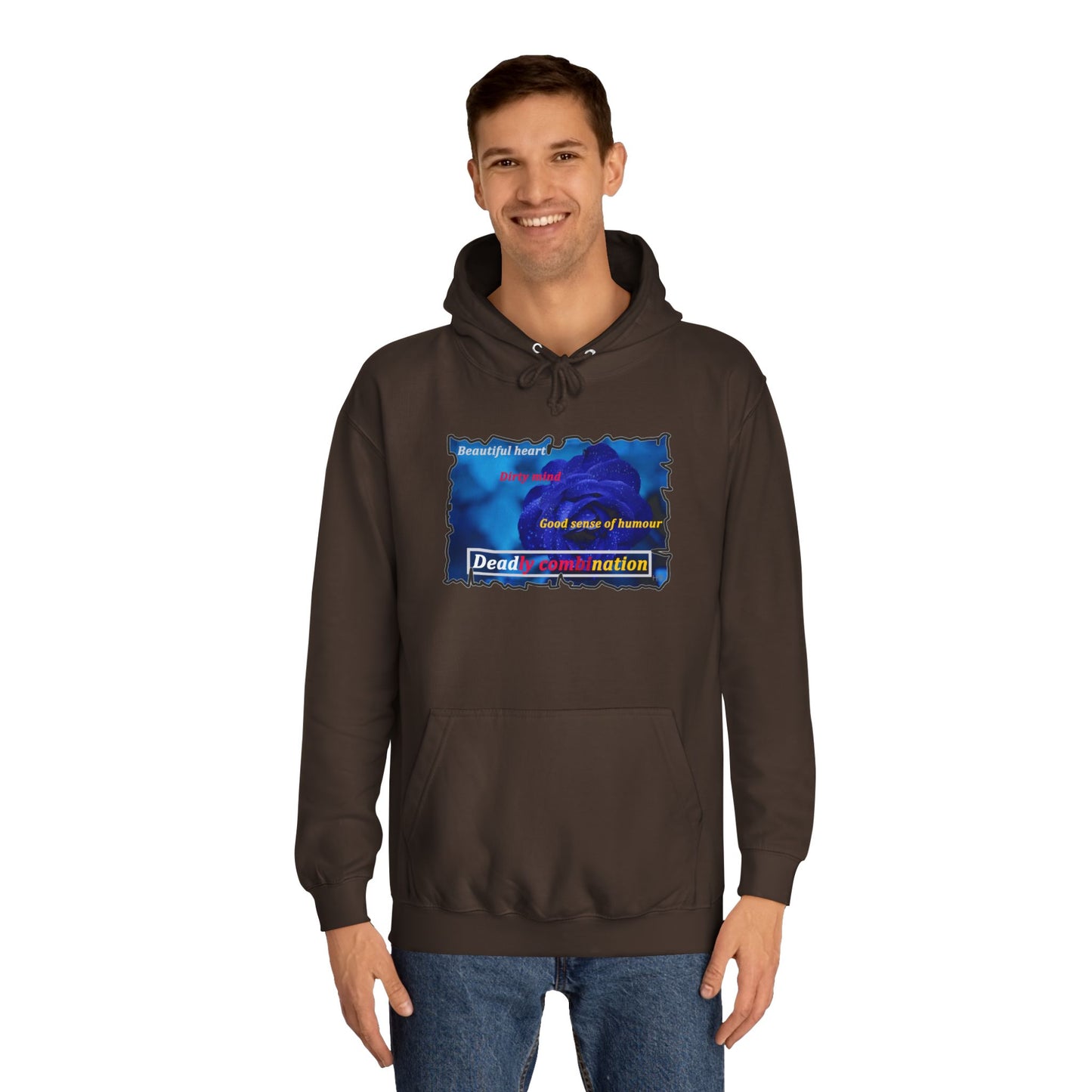 Sophisticated Edge Deadly Combo Elegance meets Attitude using Dark Blue Rose (Hoodie - Cozy and Durable)