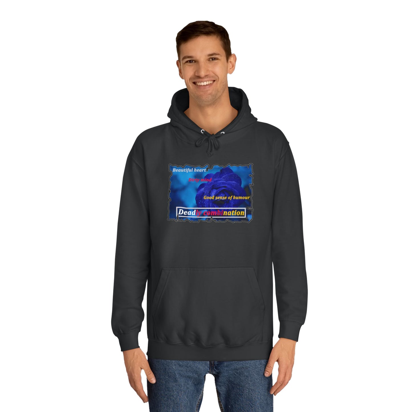 Sophisticated Edge Deadly Combo Elegance meets Attitude using Dark Blue Rose (Hoodie - Cozy and Durable)