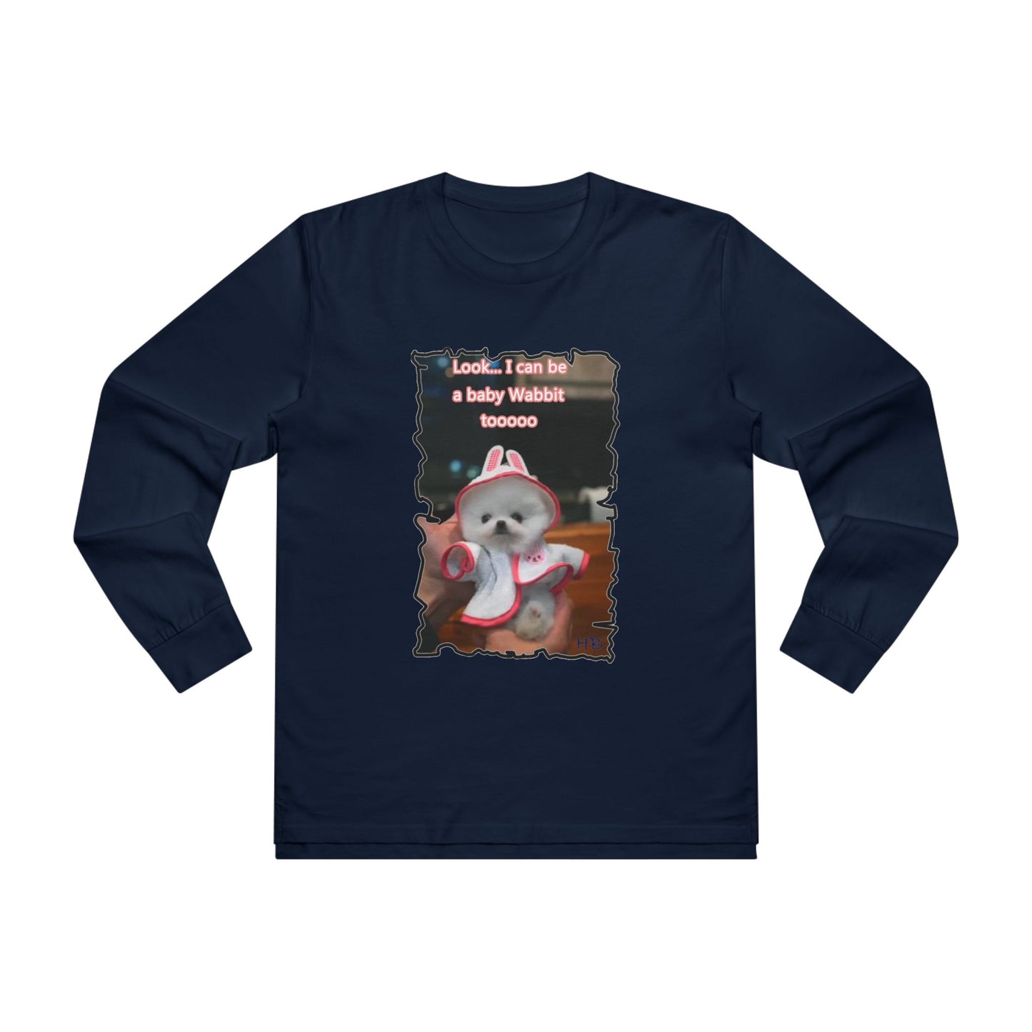 Bichon Maltese puppy dressed in a cute rabbit costume (Men's Base Longsleeve Tee - All-Season Wear)