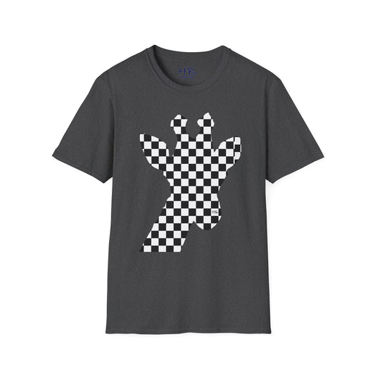 Graceful Heights: The Refined Checkered Giraffe Garment
