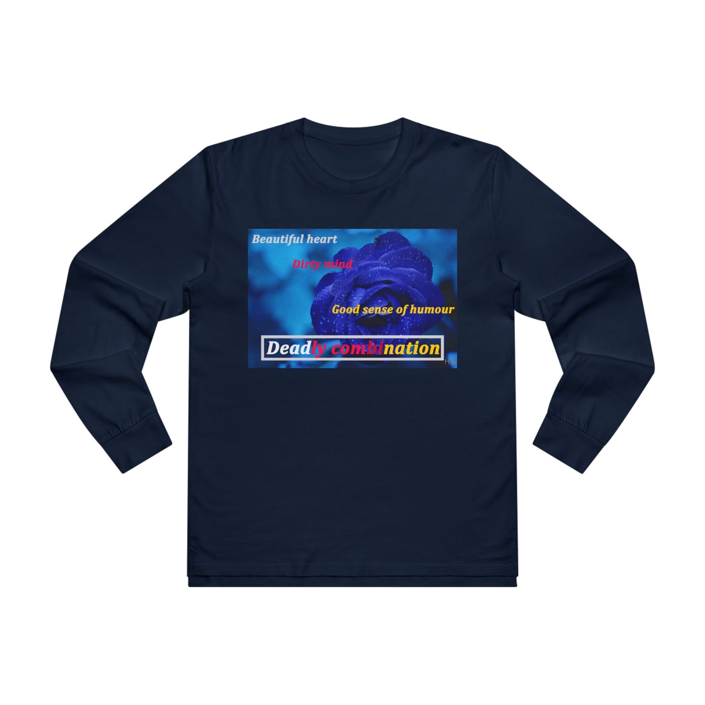 Sophisticated Edge Deadly Combo Elegance meets Attitude using Dark Blue Rose (Men's Base Longsleeve Tee - All-Season Wear)