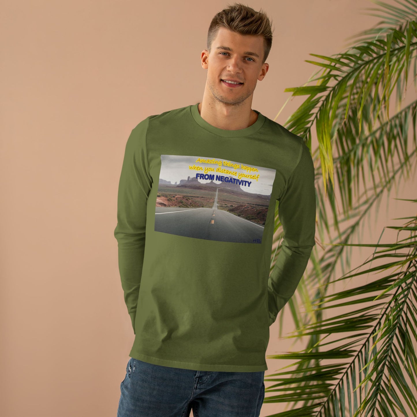 Amazing Things Happen when Distancing from Negativity (Men's Base Longsleeve Tee - All-Season Wear)