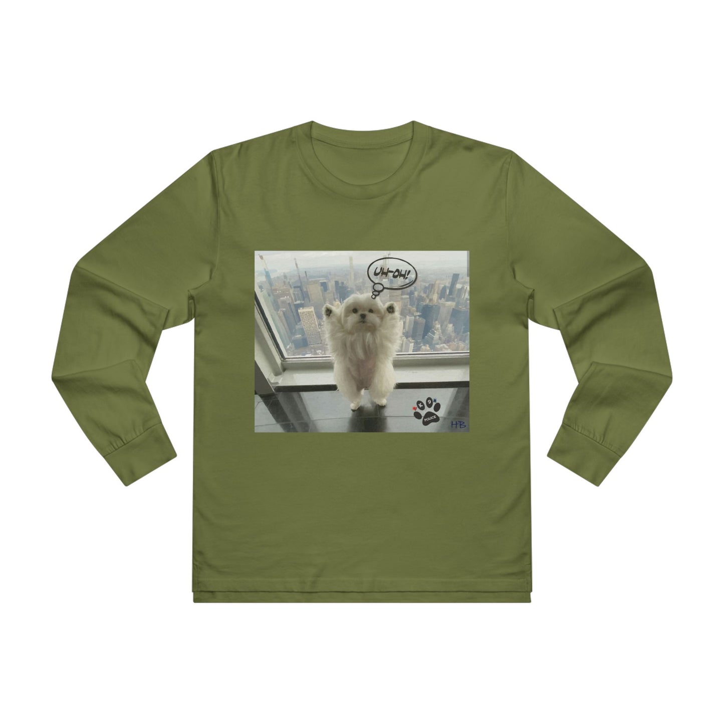 Bichon Maltese paws in the air in trouble with K9 dog patrol (Men's Base Longsleeve Tee - All-Season Wear)