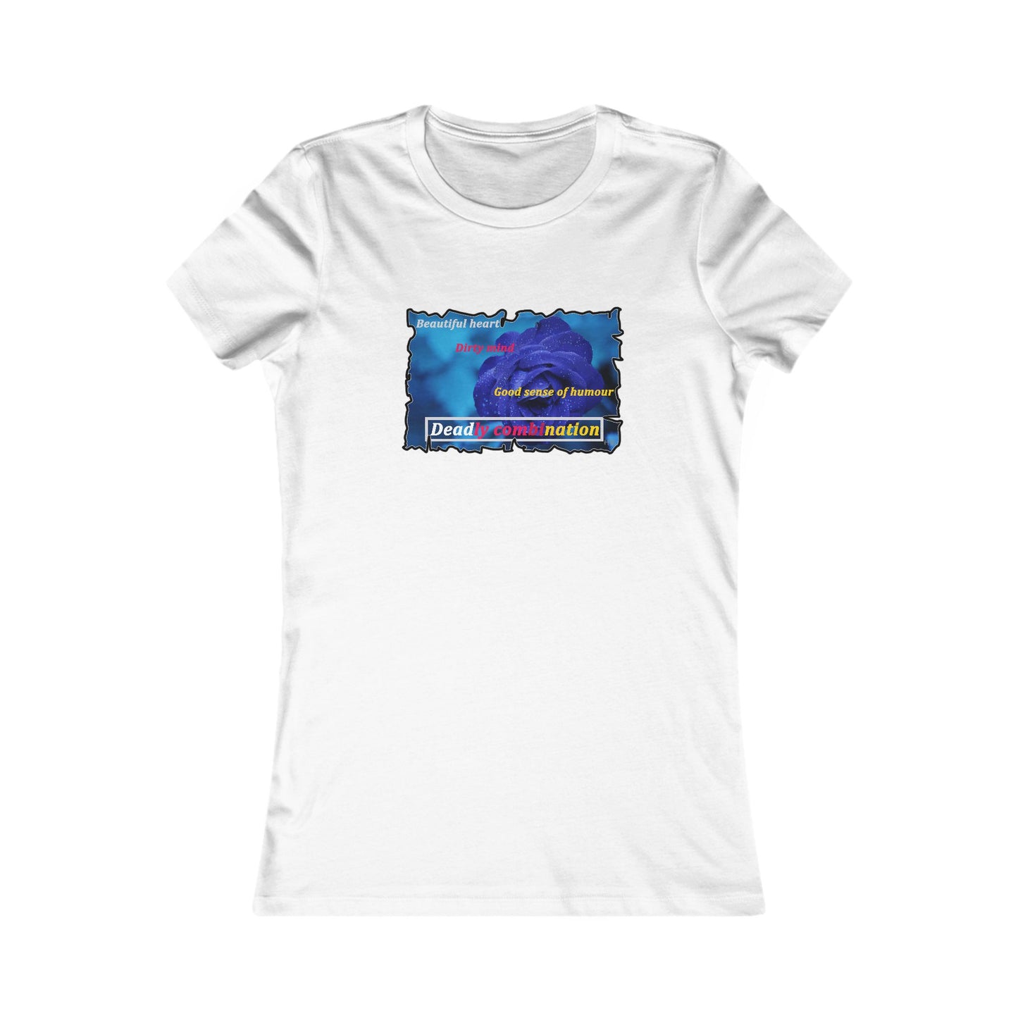 Sophisticated Edge Deadly Combo Elegance meets Attitude using Dark Blue Rose (Women - Premium Cotton Tee)