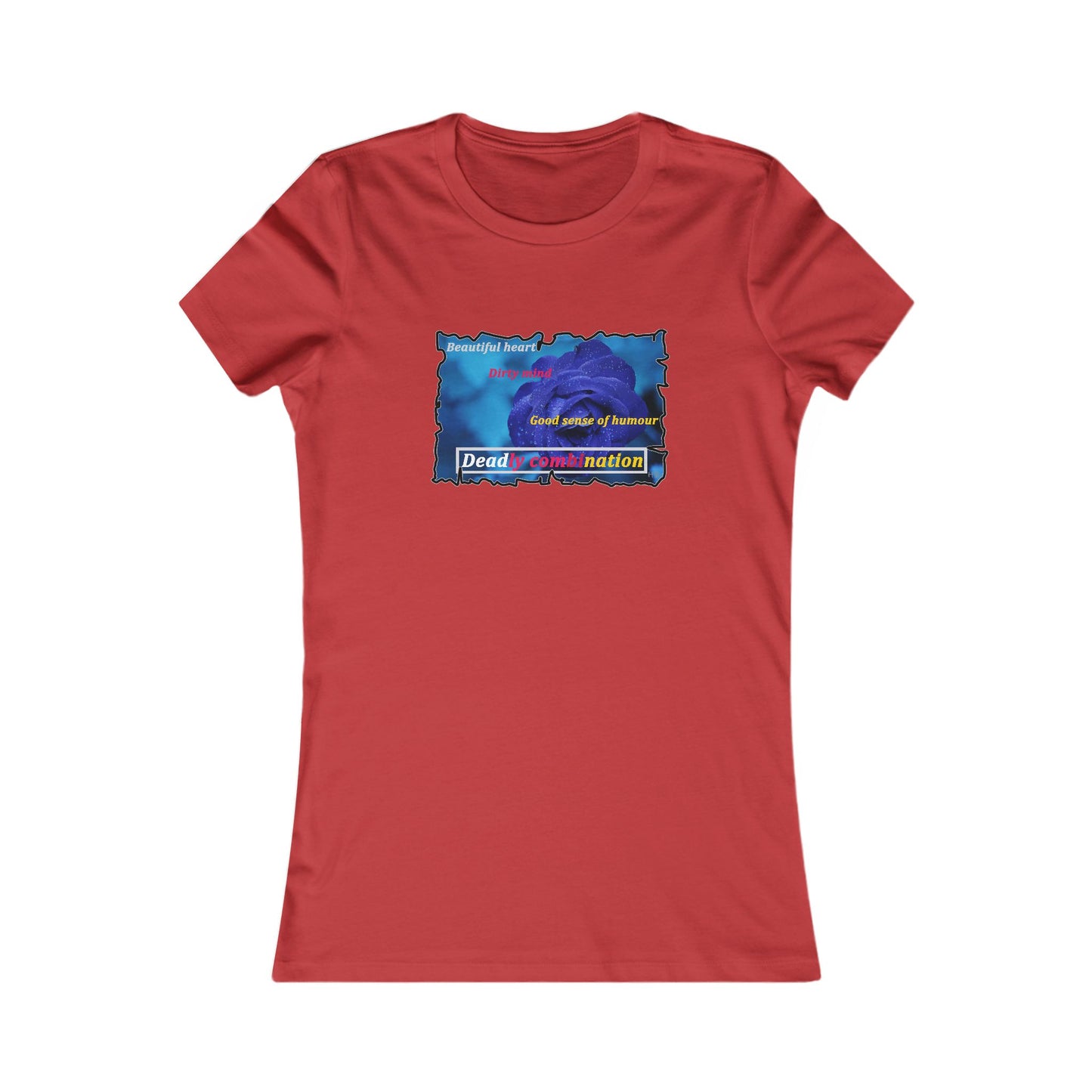 Sophisticated Edge Deadly Combo Elegance meets Attitude using Dark Blue Rose (Women - Premium Cotton Tee)