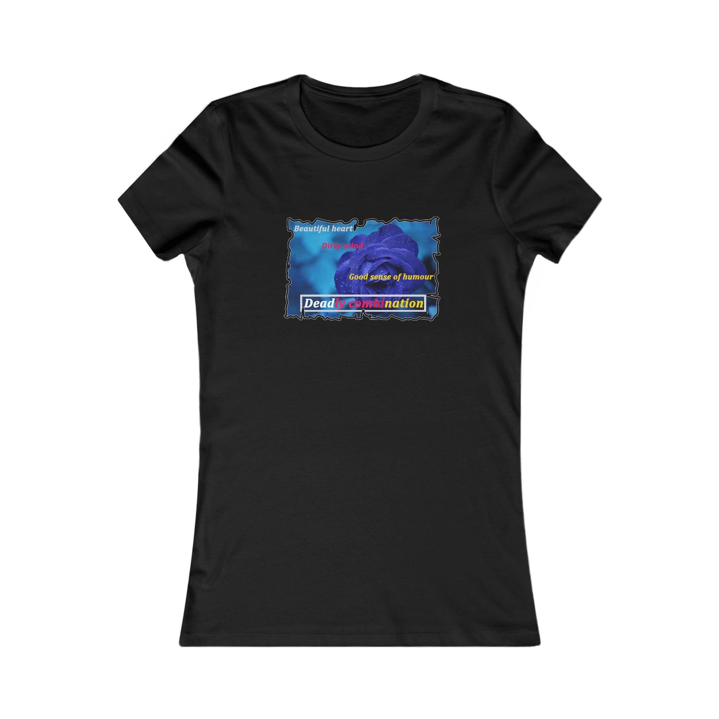 Sophisticated Edge Deadly Combo Elegance meets Attitude using Dark Blue Rose (Women - Premium Cotton Tee)