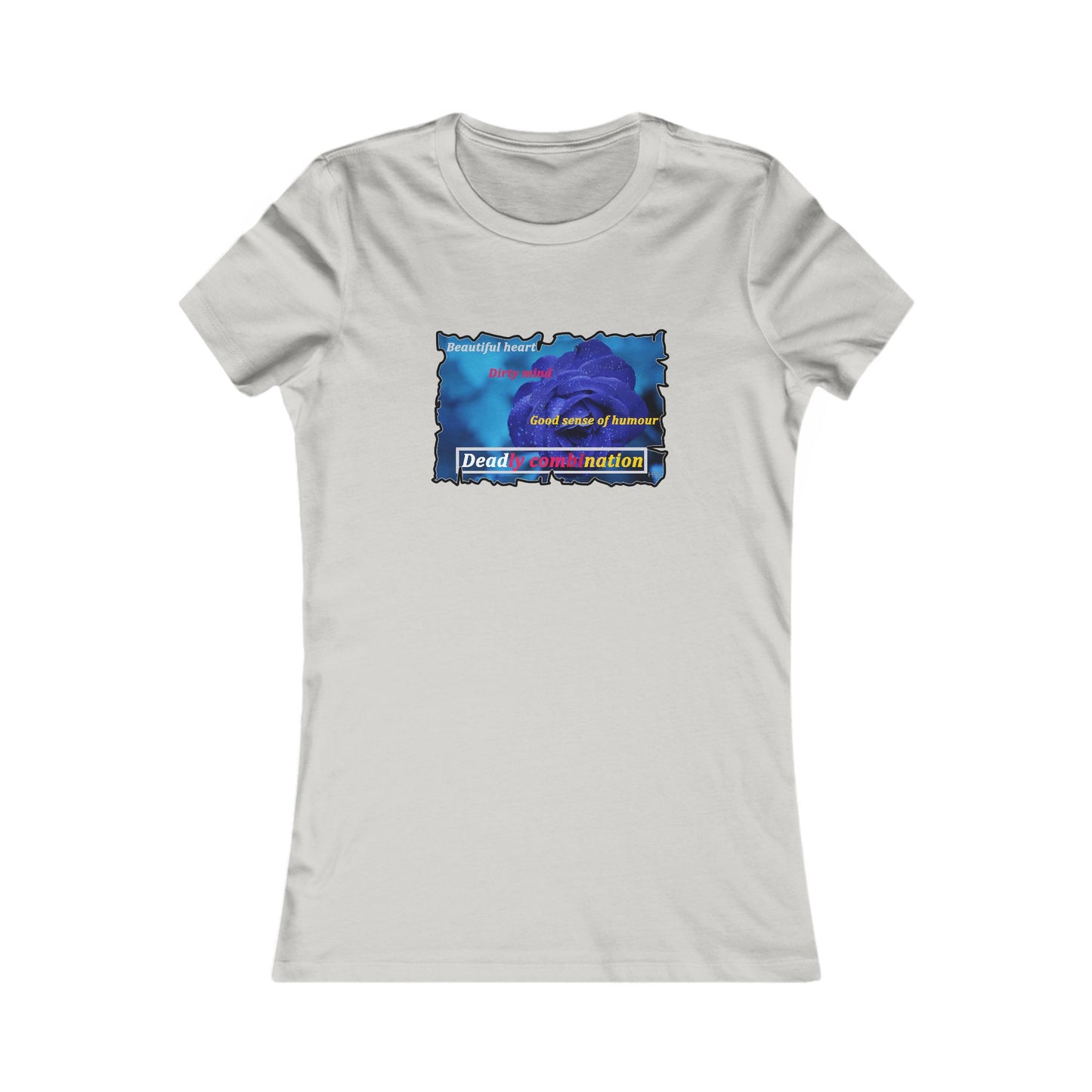 Sophisticated Edge Deadly Combo Elegance meets Attitude using Dark Blue Rose (Women - Premium Cotton Tee)