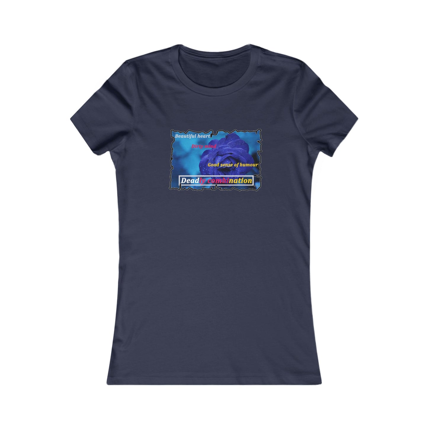 Sophisticated Edge Deadly Combo Elegance meets Attitude using Dark Blue Rose (Women - Premium Cotton Tee)