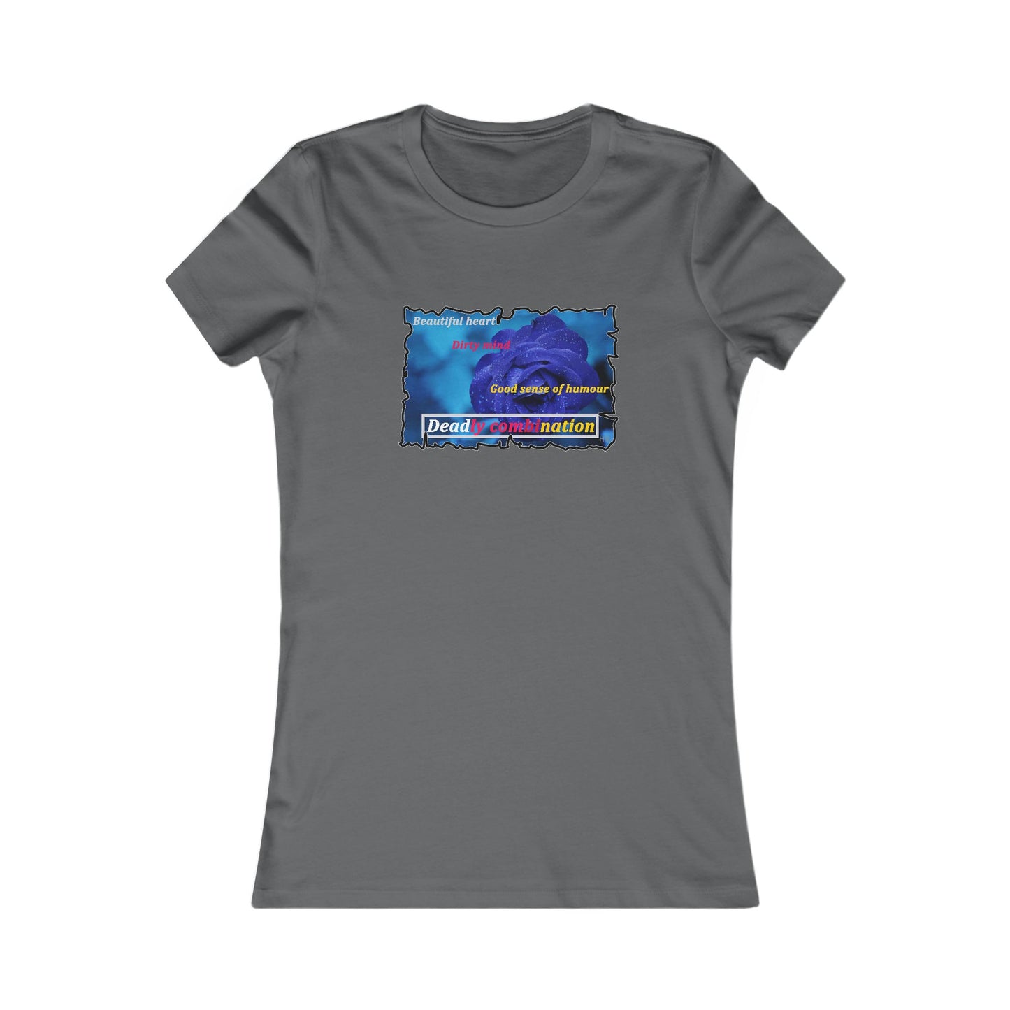 Sophisticated Edge Deadly Combo Elegance meets Attitude using Dark Blue Rose (Women - Premium Cotton Tee)