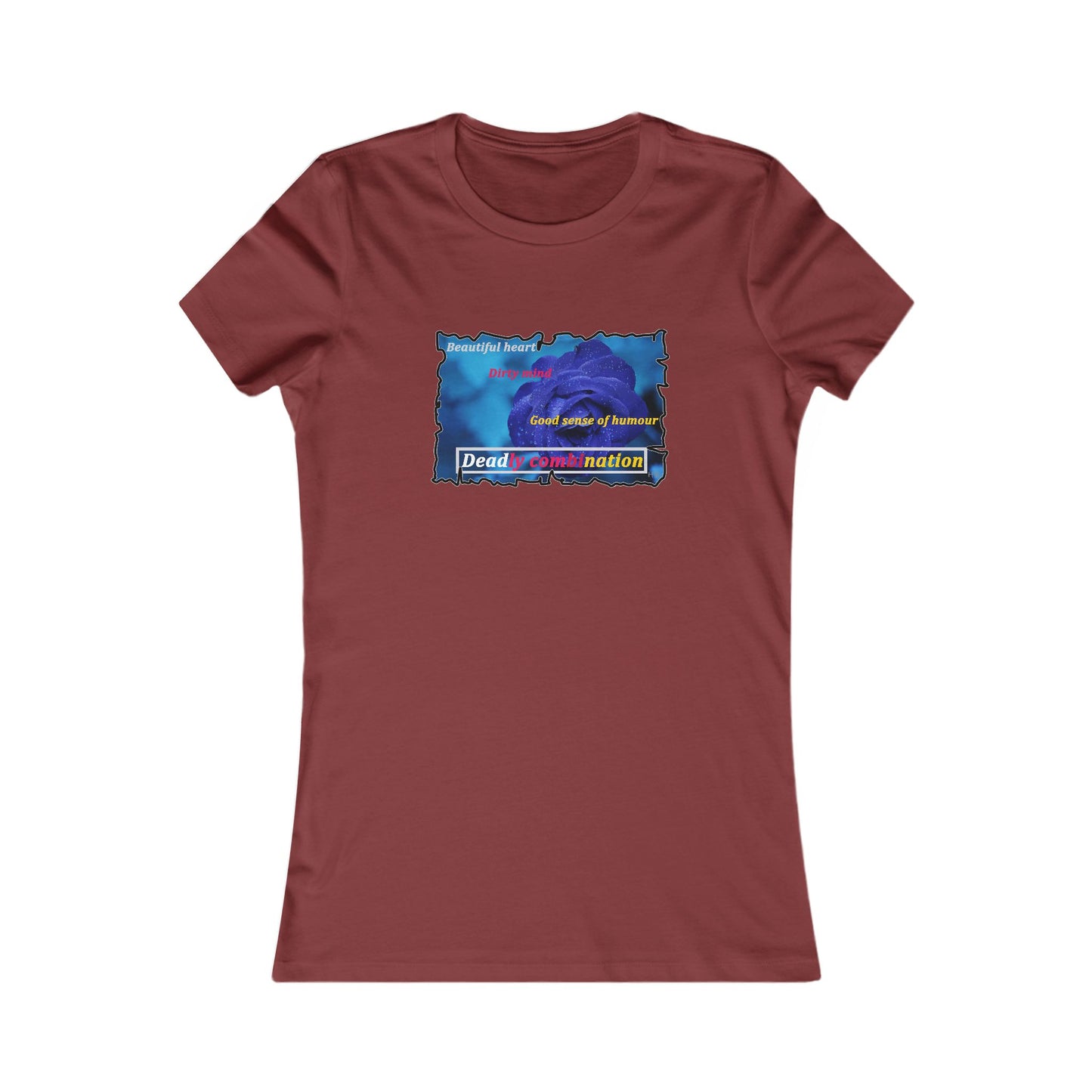 Sophisticated Edge Deadly Combo Elegance meets Attitude using Dark Blue Rose (Women - Premium Cotton Tee)