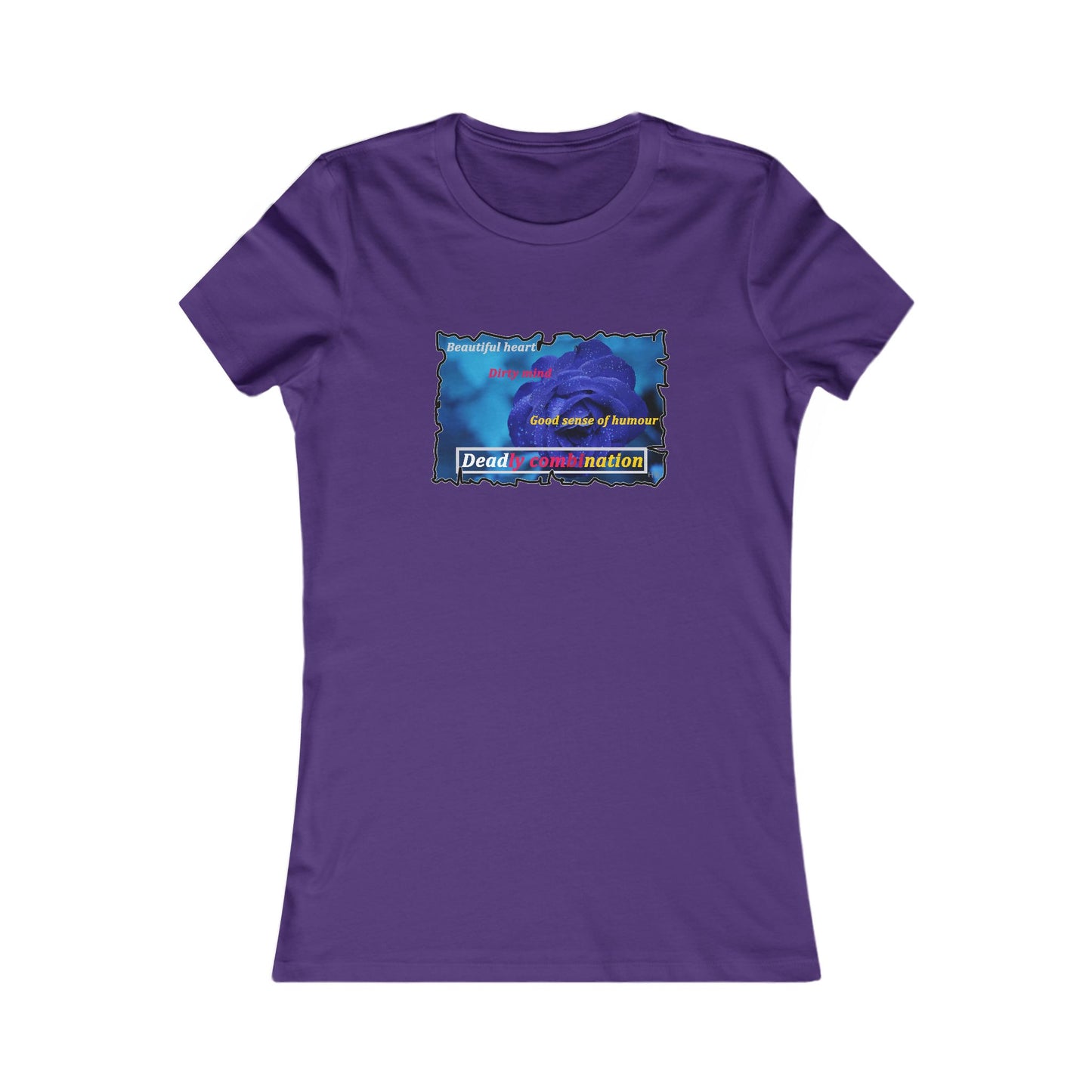 Sophisticated Edge Deadly Combo Elegance meets Attitude using Dark Blue Rose (Women - Premium Cotton Tee)
