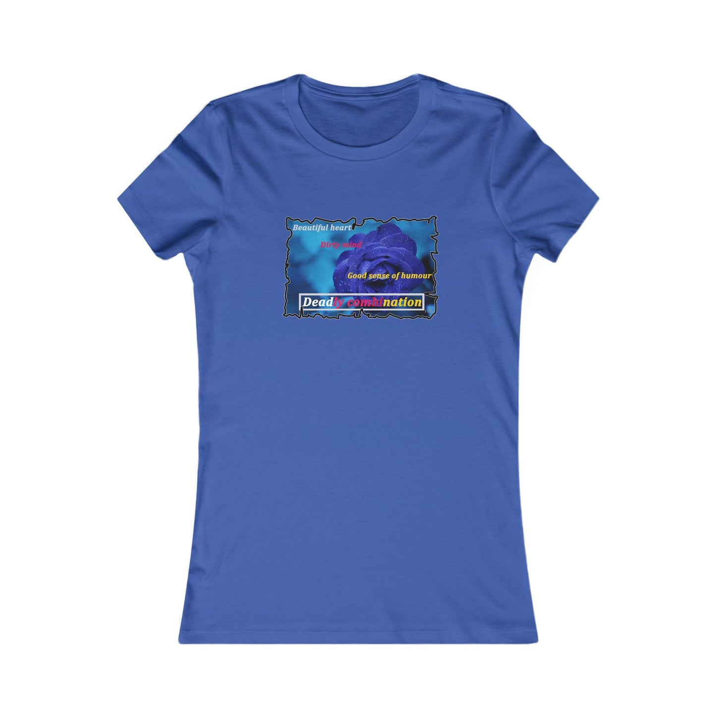 Sophisticated Edge Deadly Combo Elegance meets Attitude using Dark Blue Rose (Women - Premium Cotton Tee)