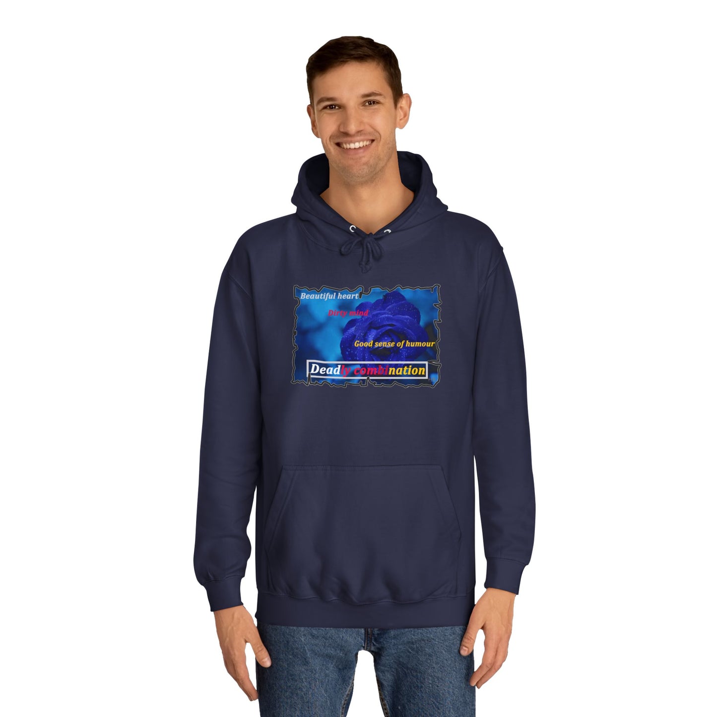 Sophisticated Edge Deadly Combo Elegance meets Attitude using Dark Blue Rose (Hoodie - Cozy and Durable)