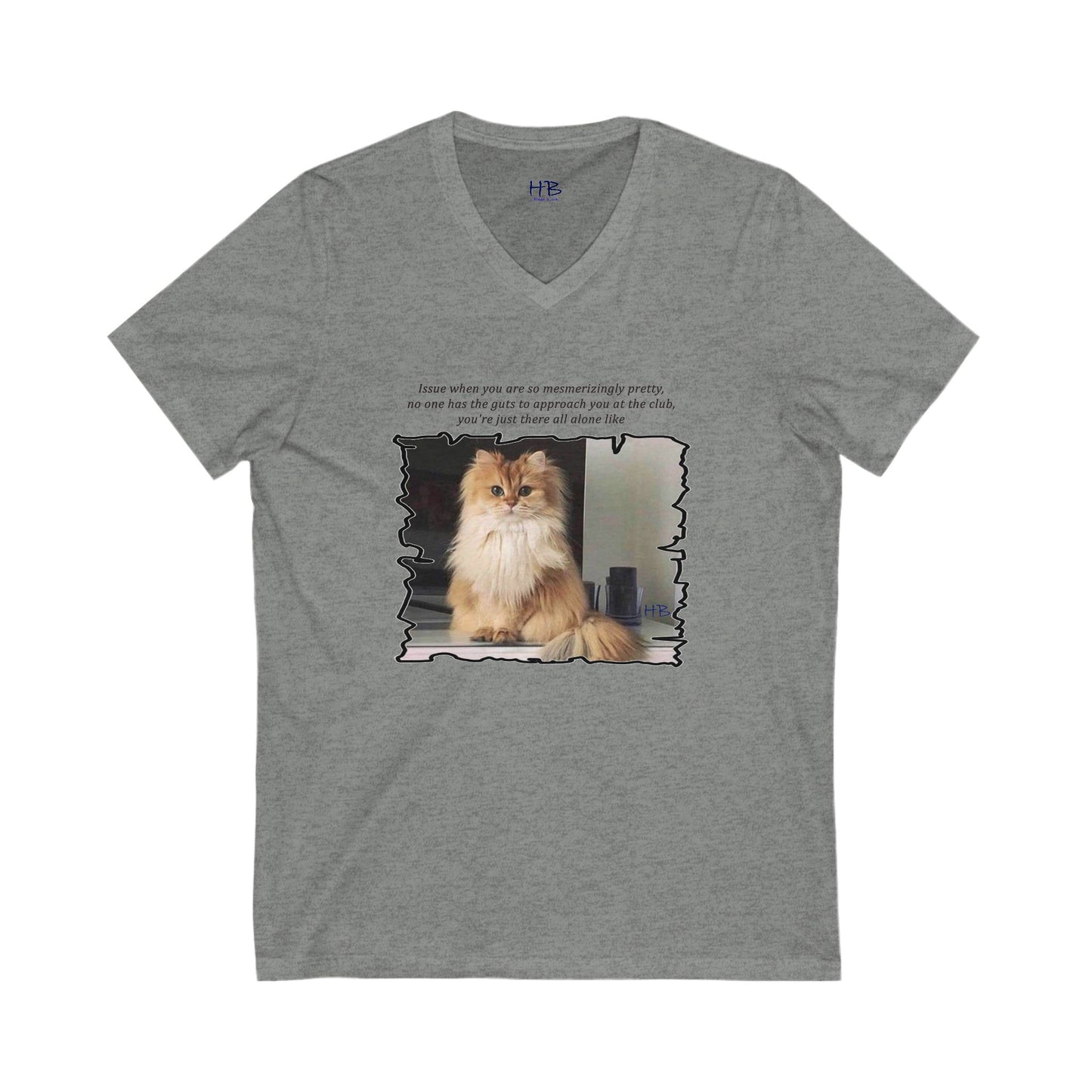 Mesmerizing Lonely Kitty (Unisex Jersey Short Sleeve V-neck - Comfortable Everyday Wear)