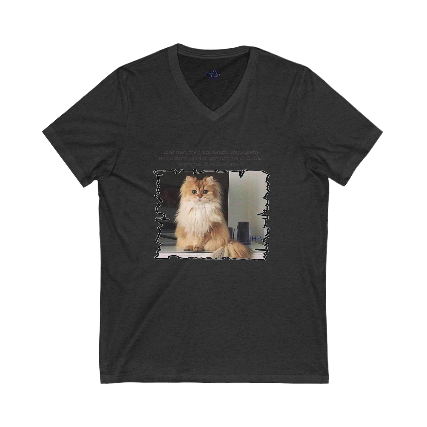 Mesmerizing Lonely Kitty (Unisex Jersey Short Sleeve V-neck - Comfortable Everyday Wear)