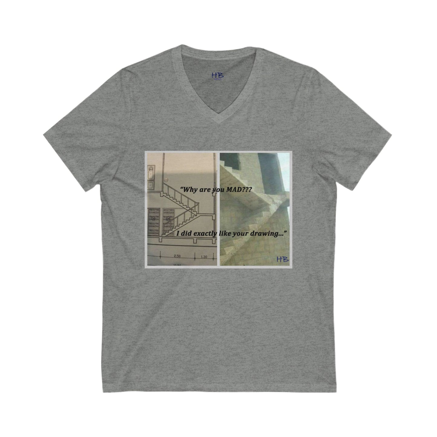 Comical Architectural Irony Stairs Sketch (Unisex Jersey Short Sleeve V-neck - Comfortable Everyday Wear)